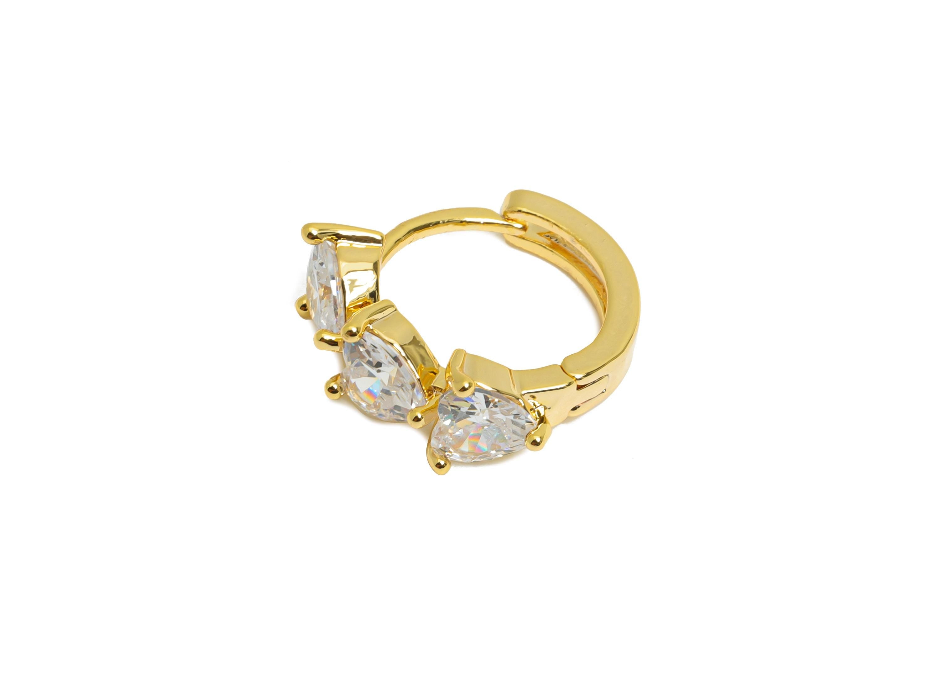 Brass Heart Sparking Hoop - Brass Chic Huggie Hoop Clasp - Elegant Bling Cubic Zircon Earring - 18K Real Gold Plating - 15.8x6x3mm - RGP9683 - DOMEDBAZAAR