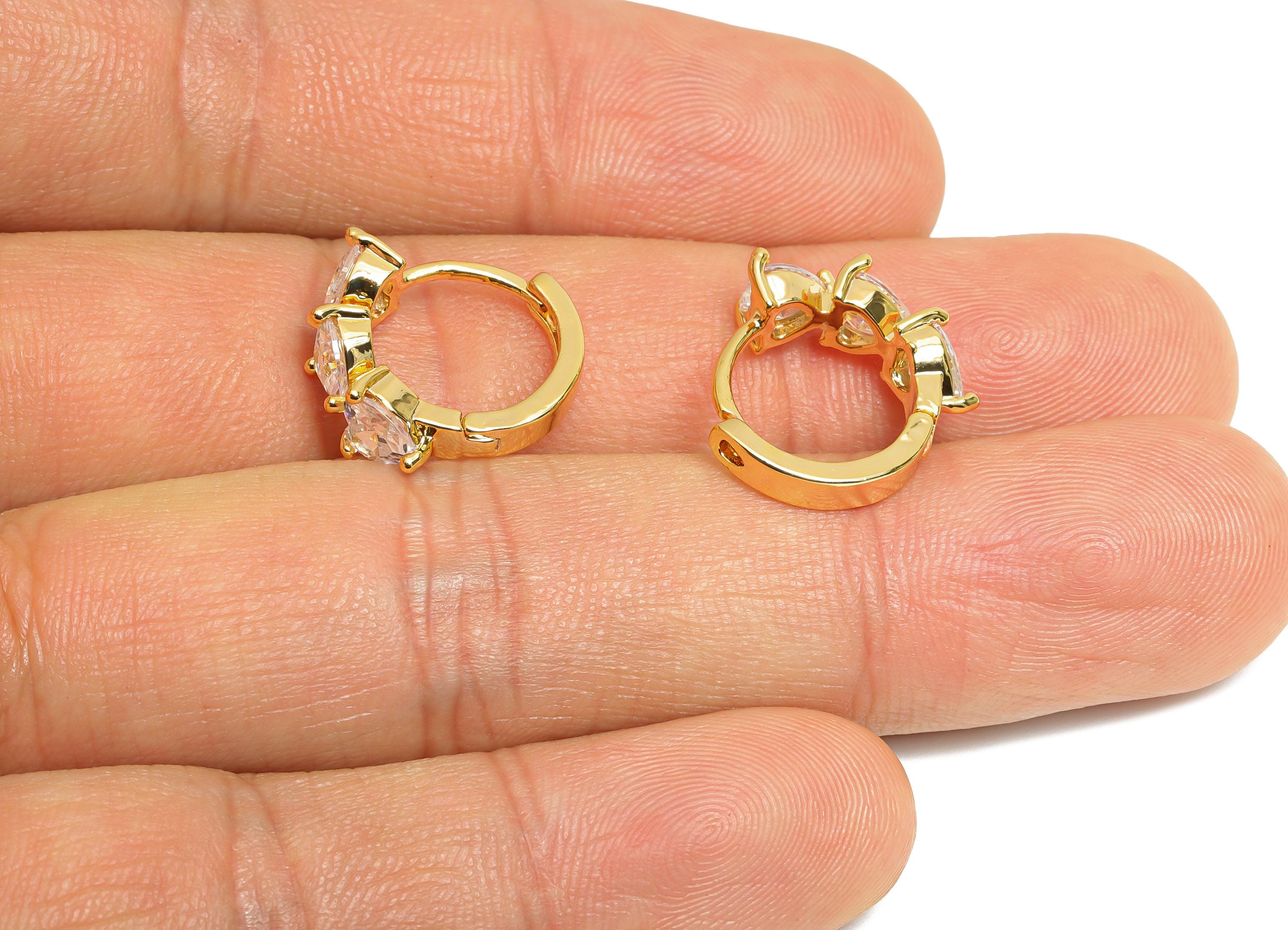 Brass Heart Sparking Hoop - Brass Chic Huggie Hoop Clasp - Elegant Bling Cubic Zircon Earring - 18K Real Gold Plating - 15.8x6x3mm - RGP9683 - DOMEDBAZAAR