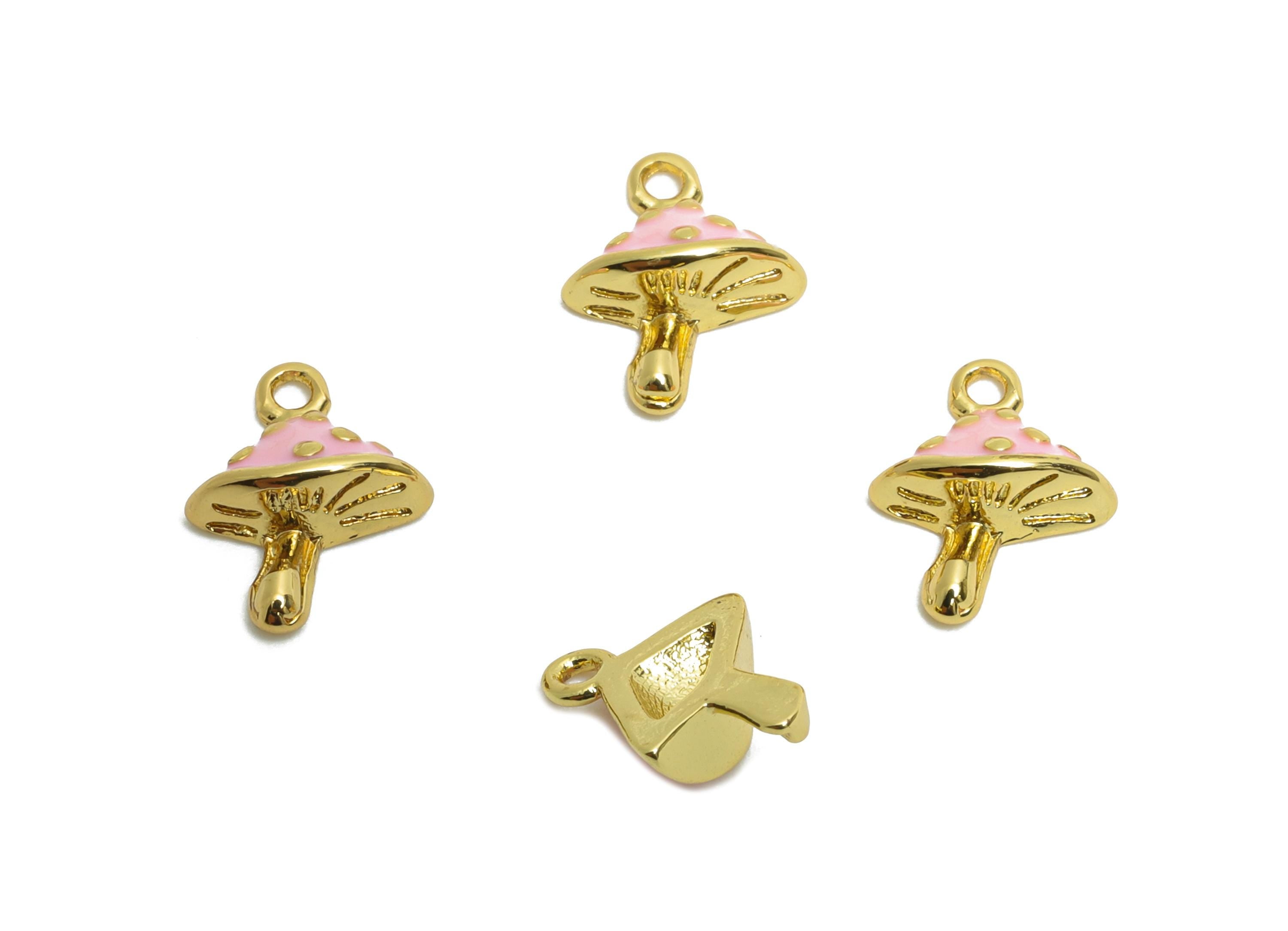 Brass Mushroom Earring Charm - Brass Tiny mushroom Enamel Charm - Dainty Charm For Bracelet - 18K Real Gold Plated - 9x7.4x3.05mm - RGP10609 - DOMEDBAZAAR