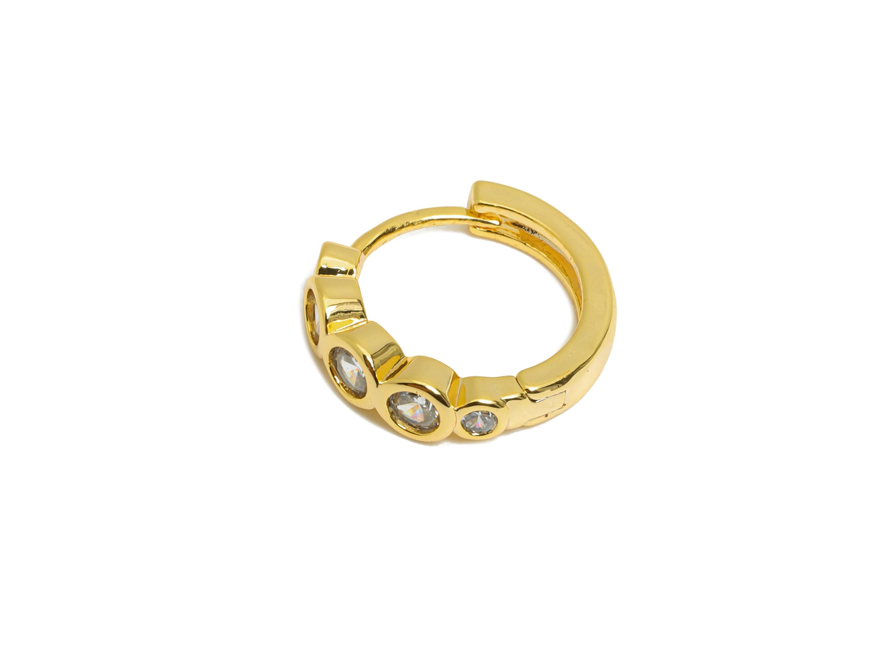 Brass Beaded Sparking Hoop - Brass Chic Huggie Hoop Clasp - Elegant Tiny Cubic Zircon Earring - 18K Real Gold Plating - 15.2x4x2mm - RGP9682 - DOMEDBAZAAR