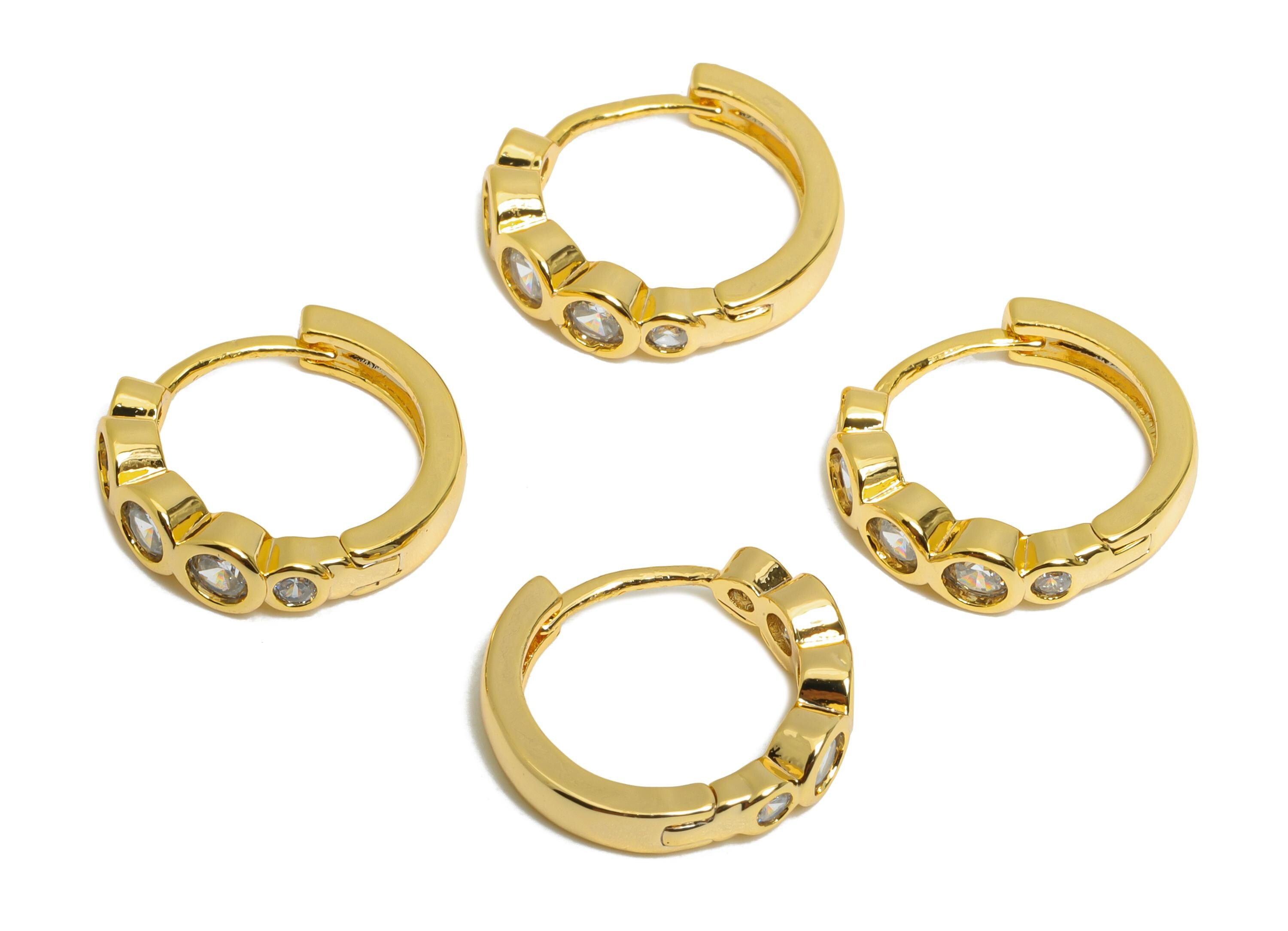 Brass Beaded Sparking Hoop - Brass Chic Huggie Hoop Clasp - Elegant Tiny Cubic Zircon Earring - 18K Real Gold Plating - 15.2x4x2mm - RGP9682 - DOMEDBAZAAR