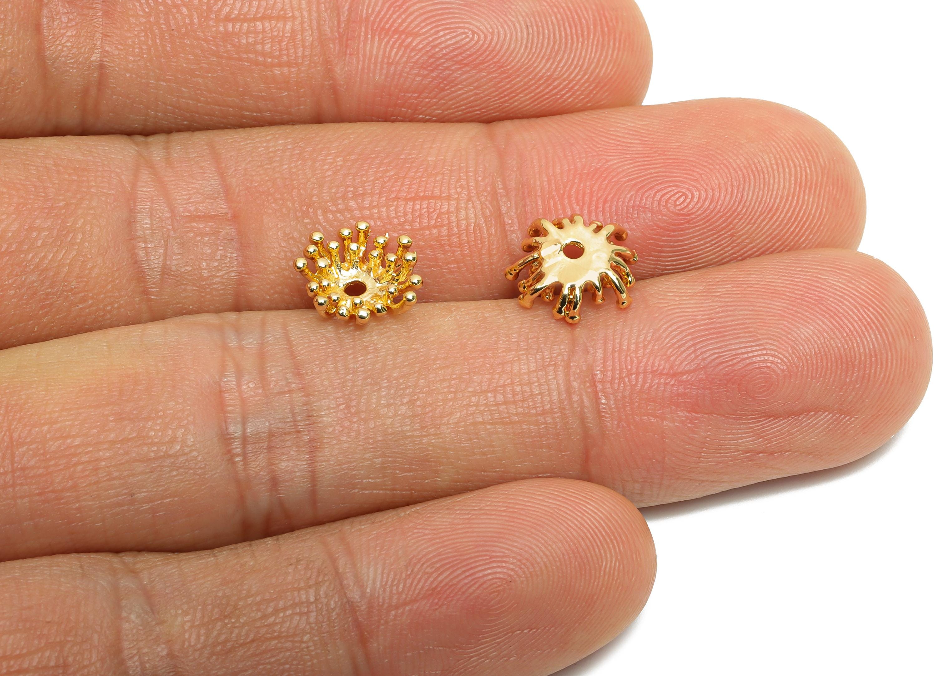 Golden Bracelet Charm - Brass DIY Bracelet Space Bead - Brass Crown Bead Base - Brass Bead Setting - 18K Real Gold Plated - 9x9x3mm-RGP10692 - DOMEDBAZAAR