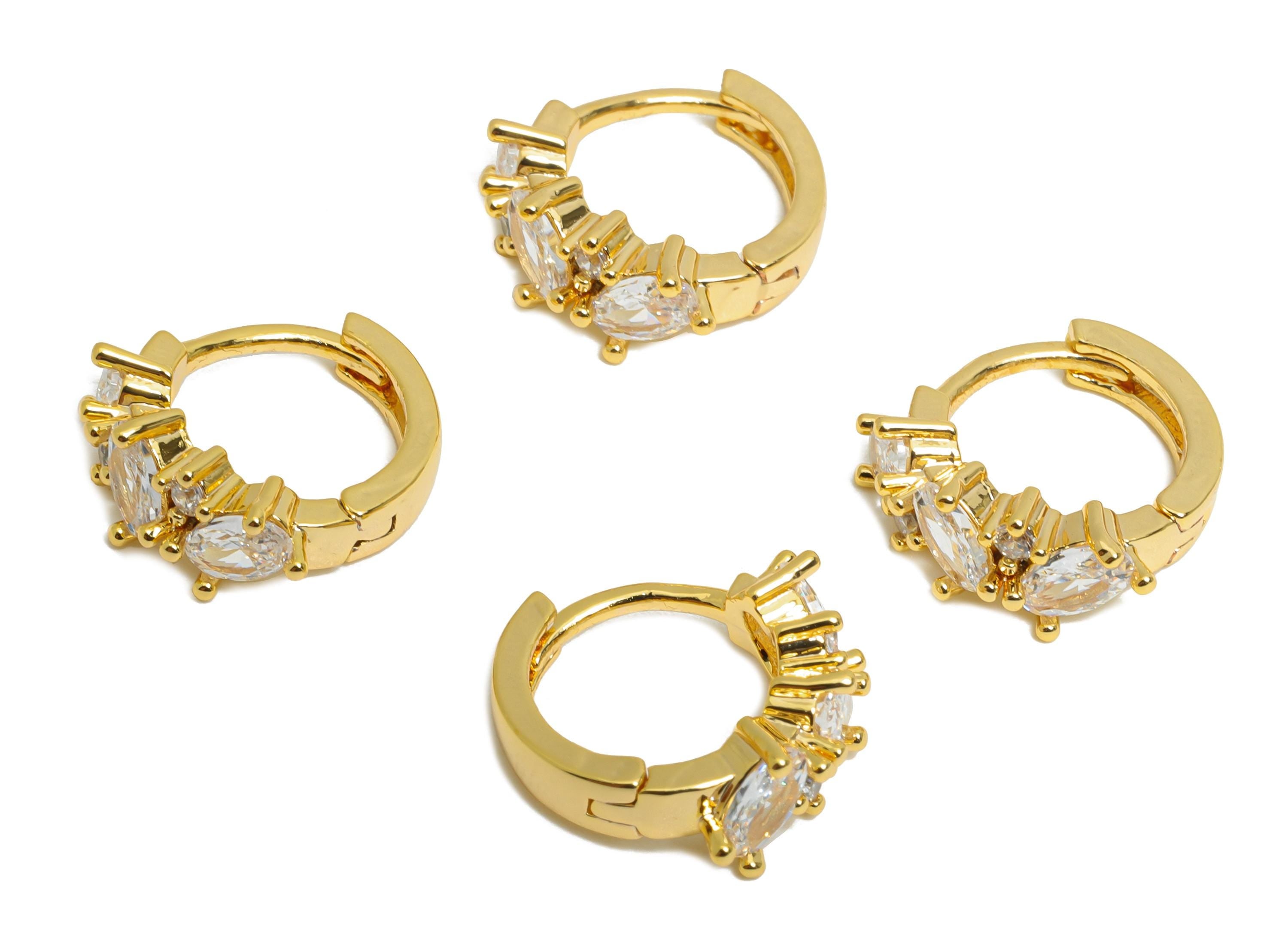 Brass Oval Sparking Hoop - Brass Chic Huggie Hoop Clasp - Elegant Bling Cubic Zircon Earring - 18K Real Gold Plating - 15x6x3mm - RGP9681 - DOMEDBAZAAR