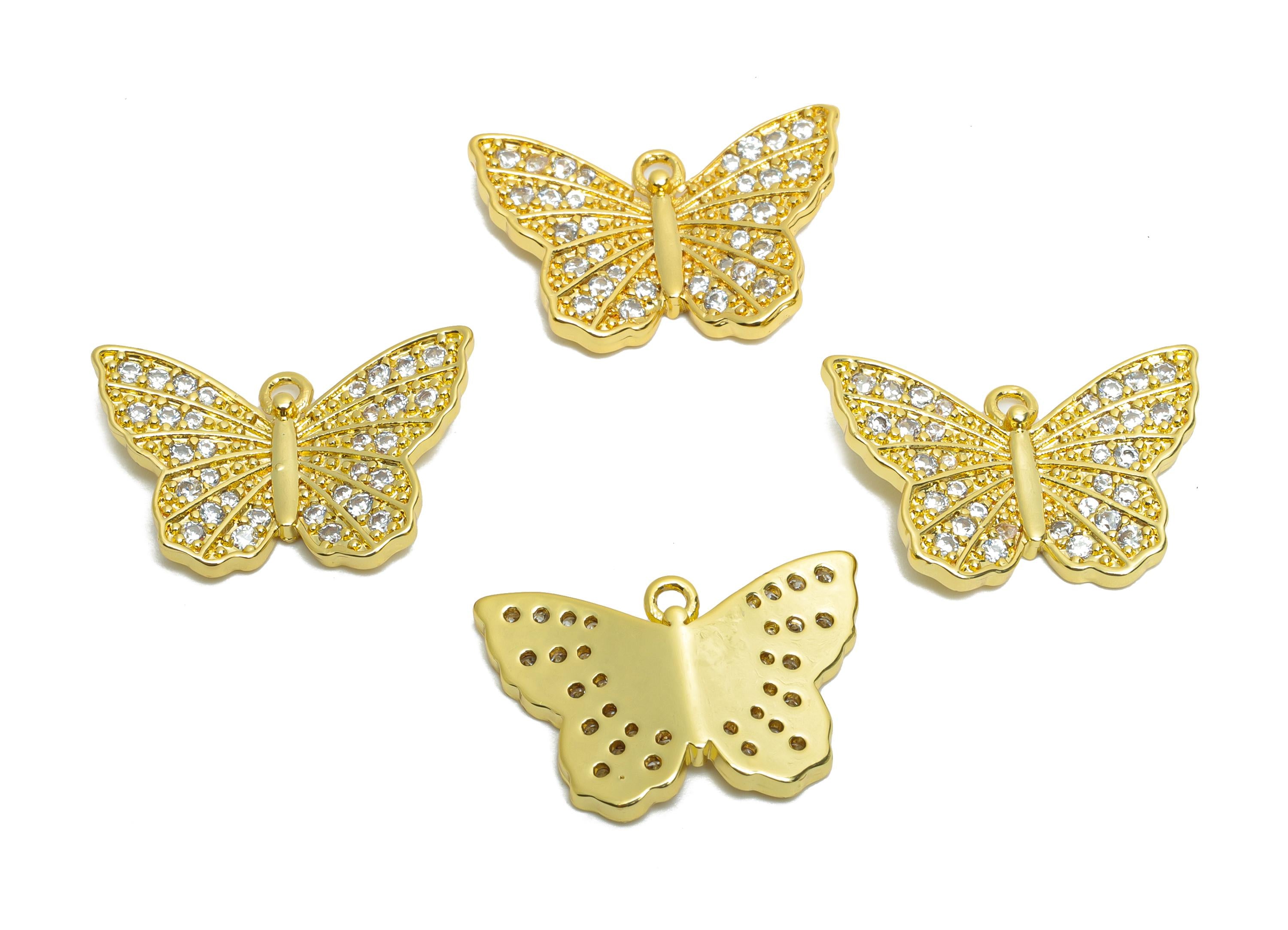 Brass Butterfly Charm - Brass Cubic Zircon Butterfly Charm - Brass Dainty Charm For Necklace - 18K Real Gold Plated - 13x19x1mm - RGP10627 - DOMEDBAZAAR