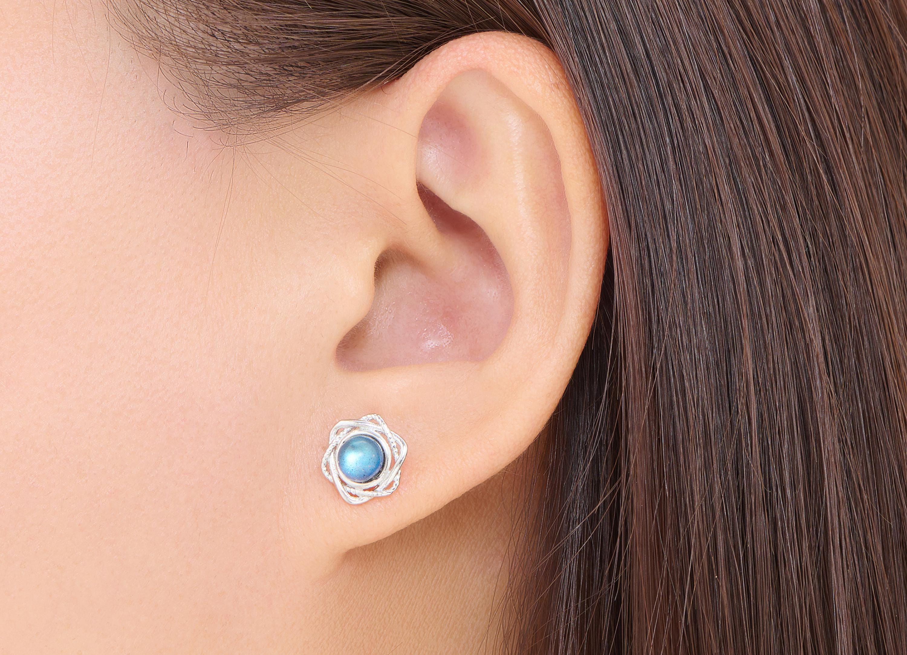 Moonstone Brass Flower Stud - Chic Twisted Frame Gemstone Post - Artistic Jewelry Making - Silver Stud - White K Plated - 11x10x6mm - NS2659 - DOMEDBAZAAR