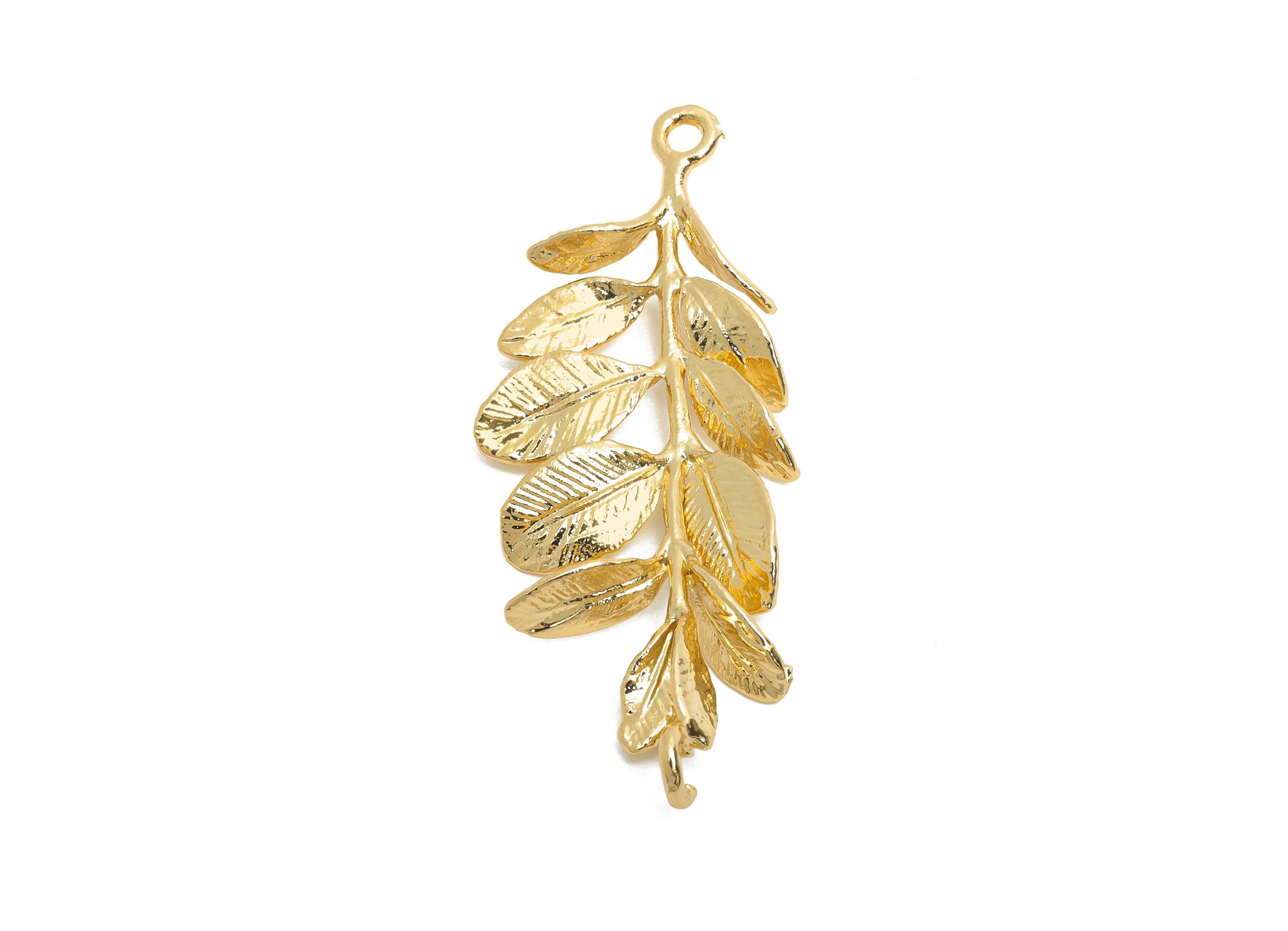 Brass Leaf Charm - Brass Classic Gold Leaf Charm - Brass Dainty Elegant Nature Inspired Jewelry - 18K Real Gold Plated - 40x14x5mm -RGP10708 - DOMEDBAZAAR