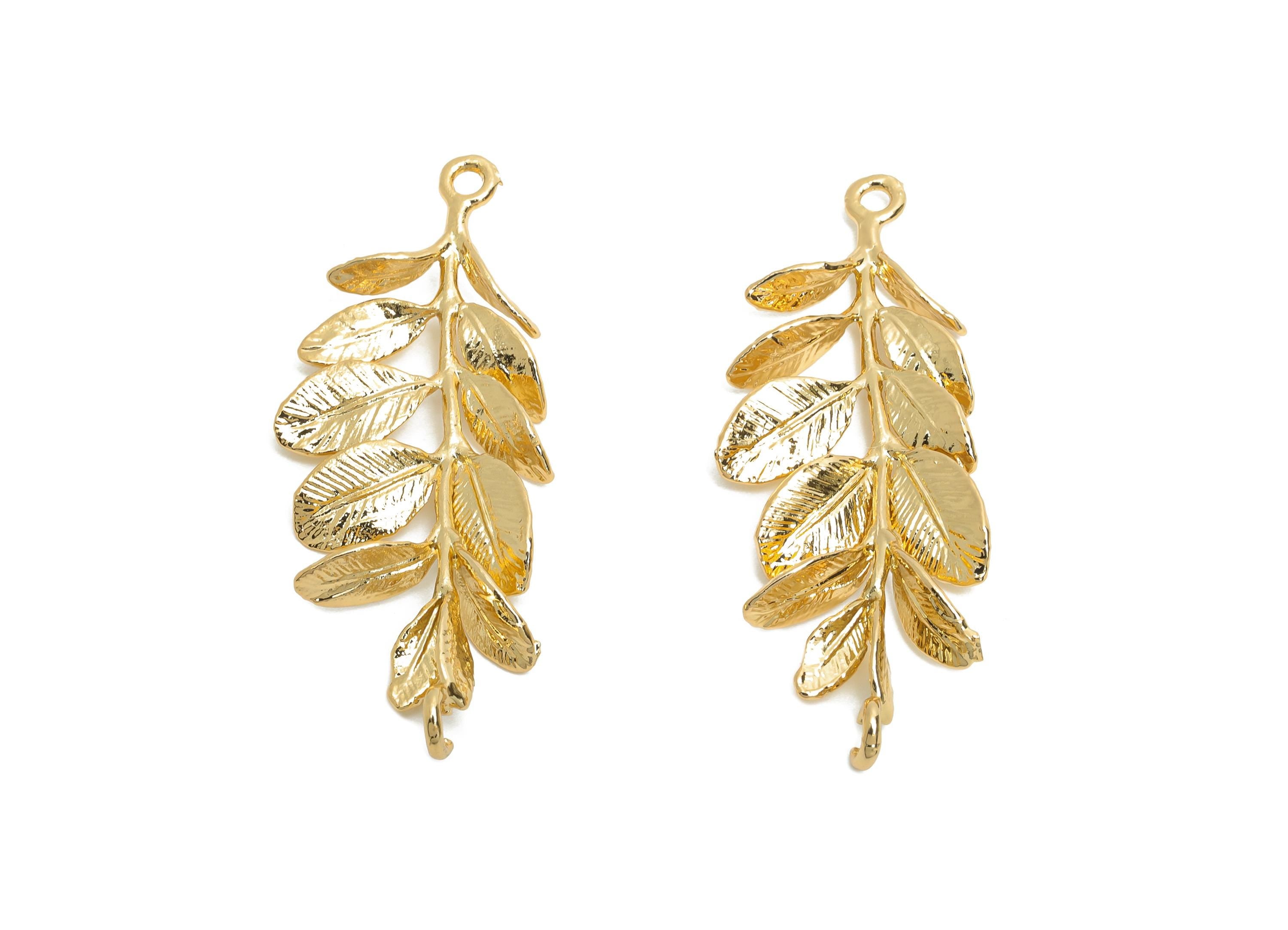 Brass Leaf Charm - Brass Classic Gold Leaf Charm - Brass Dainty Elegant Nature Inspired Jewelry - 18K Real Gold Plated - 40x14x5mm -RGP10708 - DOMEDBAZAAR
