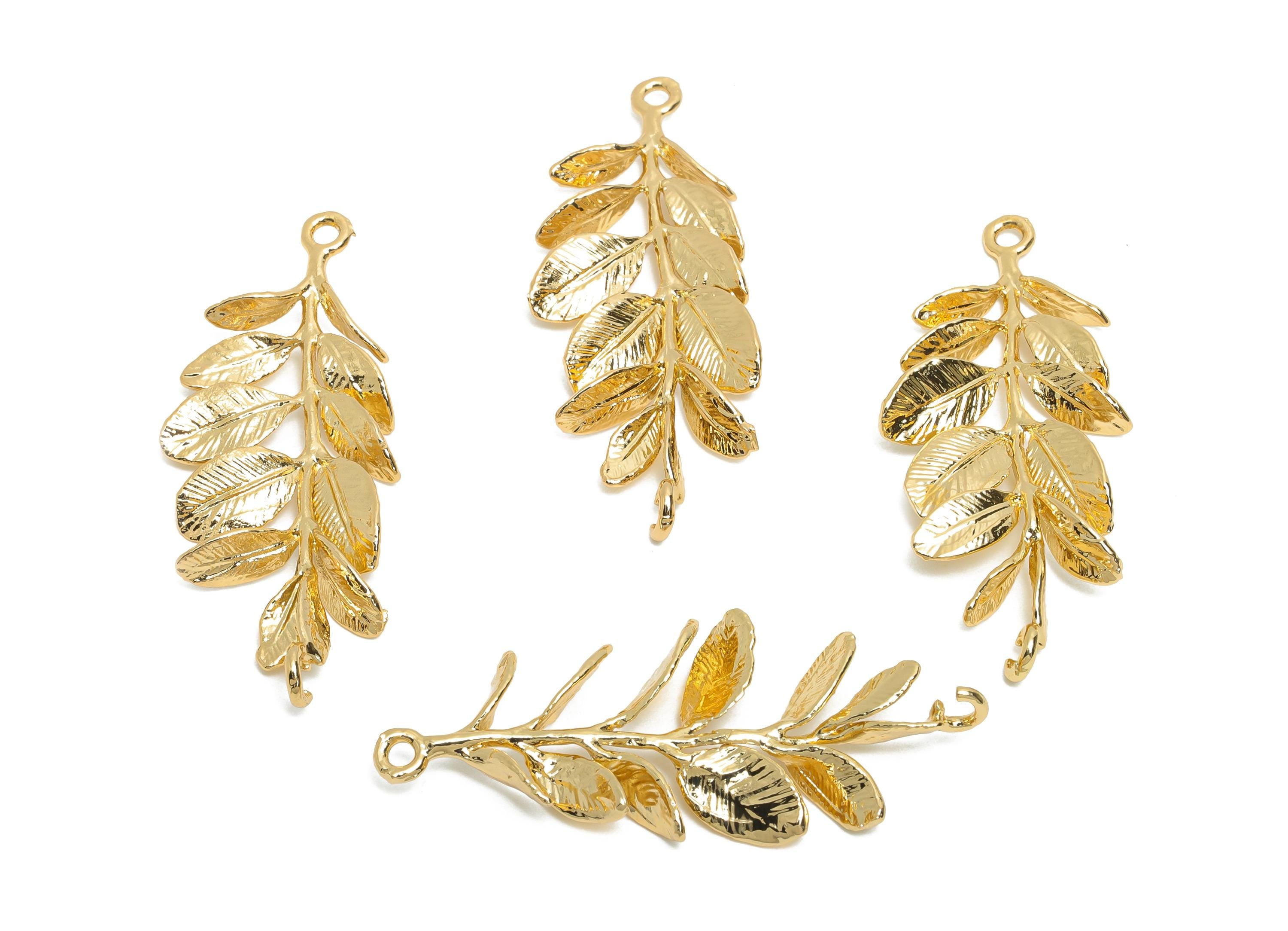 Brass Leaf Charm - Brass Classic Gold Leaf Charm - Brass Dainty Elegant Nature Inspired Jewelry - 18K Real Gold Plated - 40x14x5mm -RGP10708 - DOMEDBAZAAR