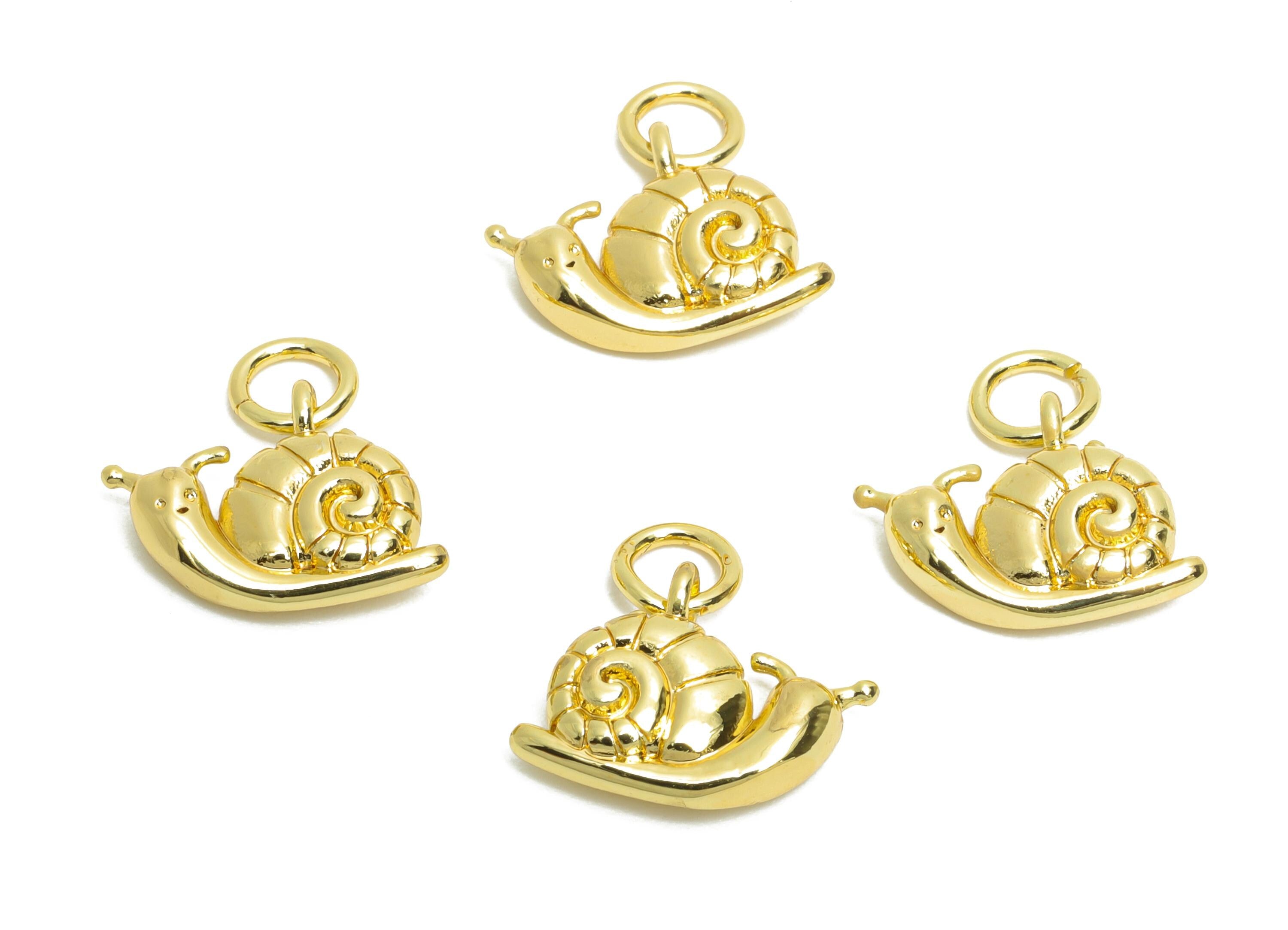 Brass Snail Earring Charm - Brass Cute Spiral Shell Jewelry - Figure Charm For DIY Bracelet - 18K Real Gold Plated - 13x10x3mm - RGP10604 - DOMEDBAZAAR