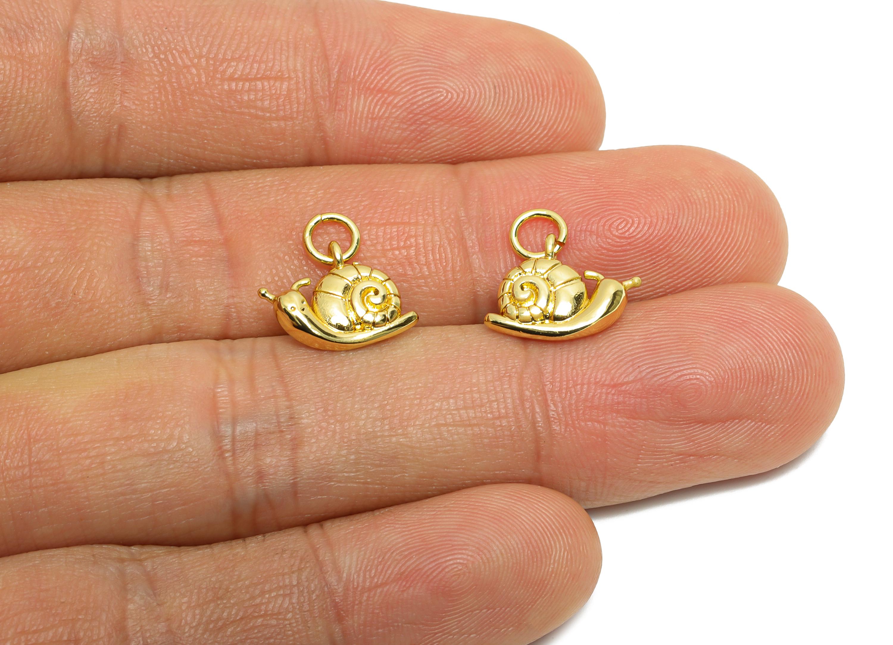 Brass Snail Earring Charm - Brass Cute Spiral Shell Jewelry - Figure Charm For DIY Bracelet - 18K Real Gold Plated - 13x10x3mm - RGP10604 - DOMEDBAZAAR