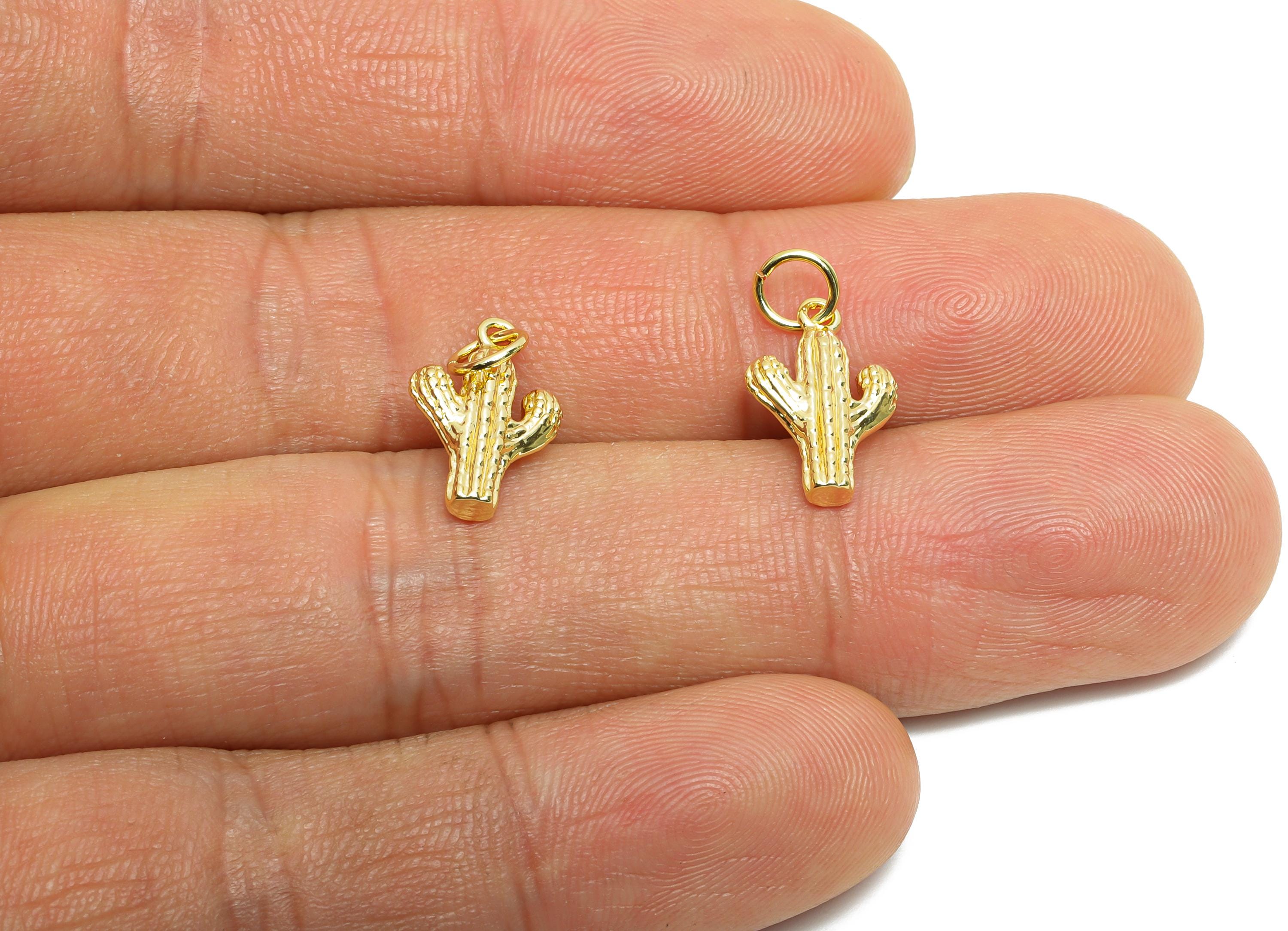 Brass Cactus Earring Charm - Brass Botanical Earring Charm - Figure Charm For DIY Bracelet - 18K Real Gold Plated - 14x8.97x1mm - RGP10606 - DOMEDBAZAAR