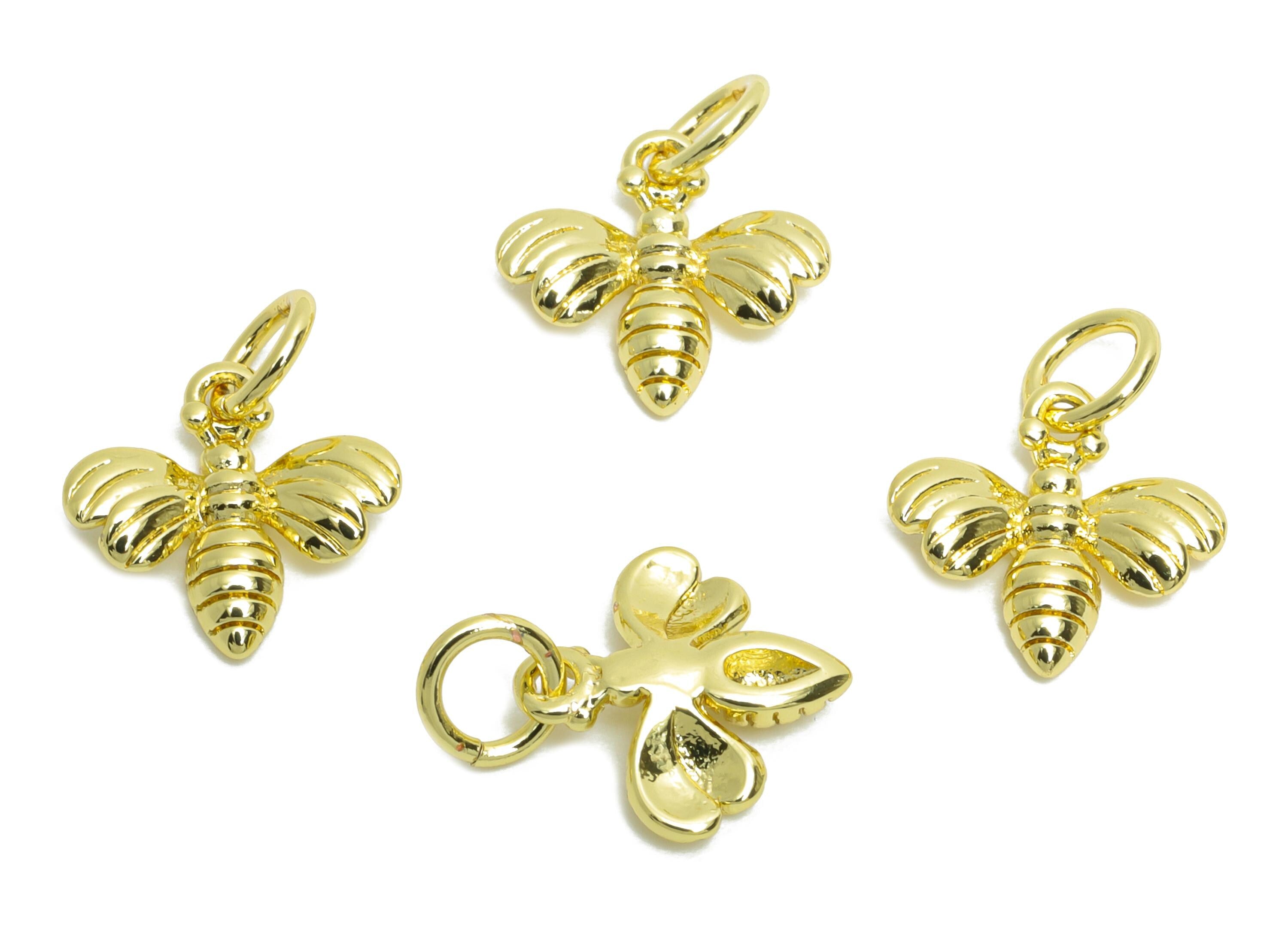 Brass Bee Earring Charm - Brass Tiny Textured Bee Jewelry - Figure Charm For DIY Bracelet - 18K Real Gold Plated - 10x11x1.06mm - RGP10603 - DOMEDBAZAAR