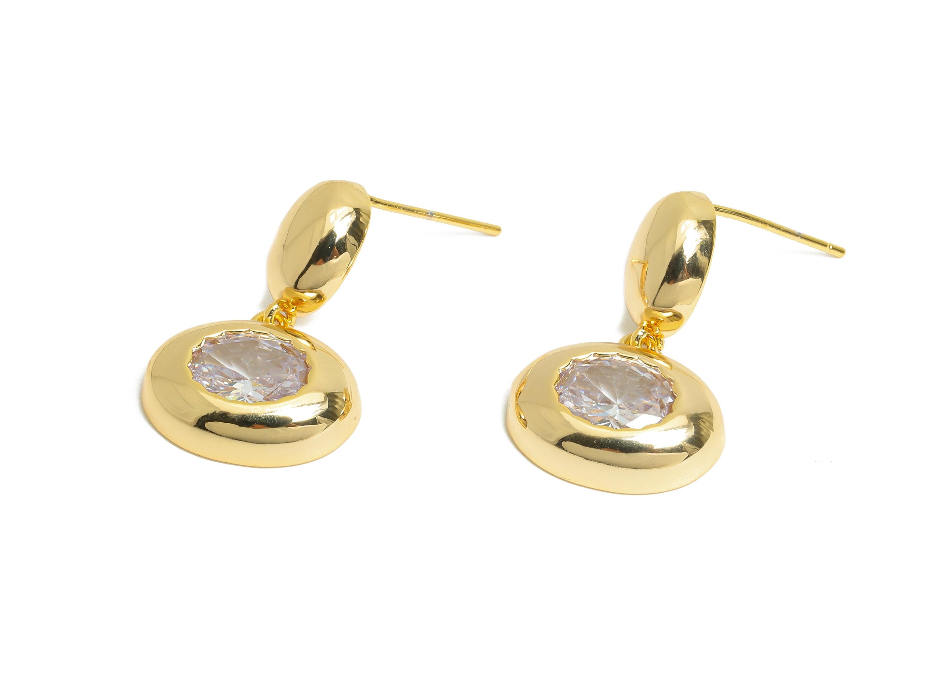 Dangle Earring Stud - Brass Chic Gold Dangling Earring Post - Cubic Zircon Dainty Earring Stud - 18K Real Gold Plated - 23x14x4mm - RGP9652 - DOMEDBAZAAR