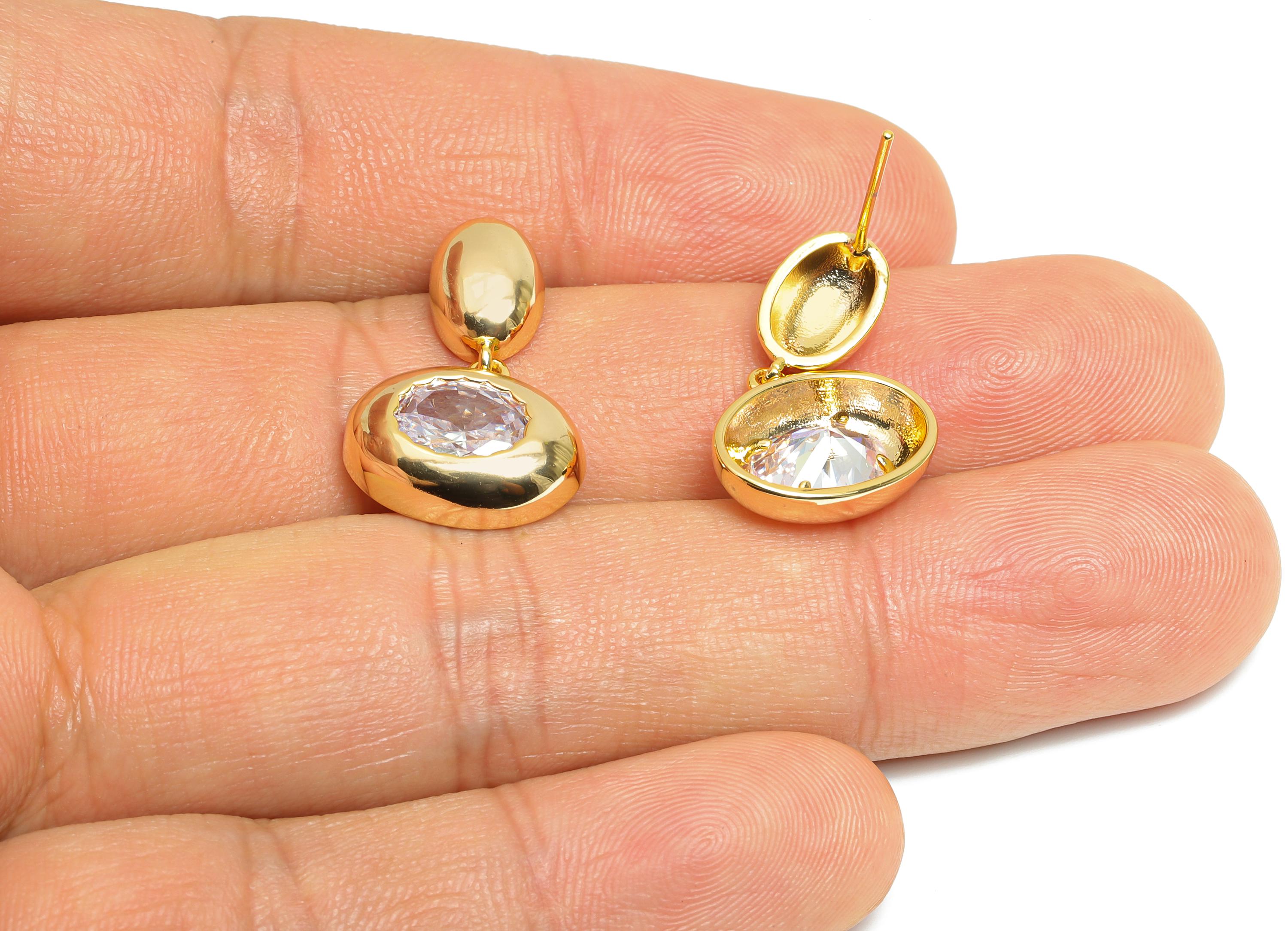 Dangle Earring Stud - Brass Chic Gold Dangling Earring Post - Cubic Zircon Dainty Earring Stud - 18K Real Gold Plated - 23x14x4mm - RGP9652 - DOMEDBAZAAR