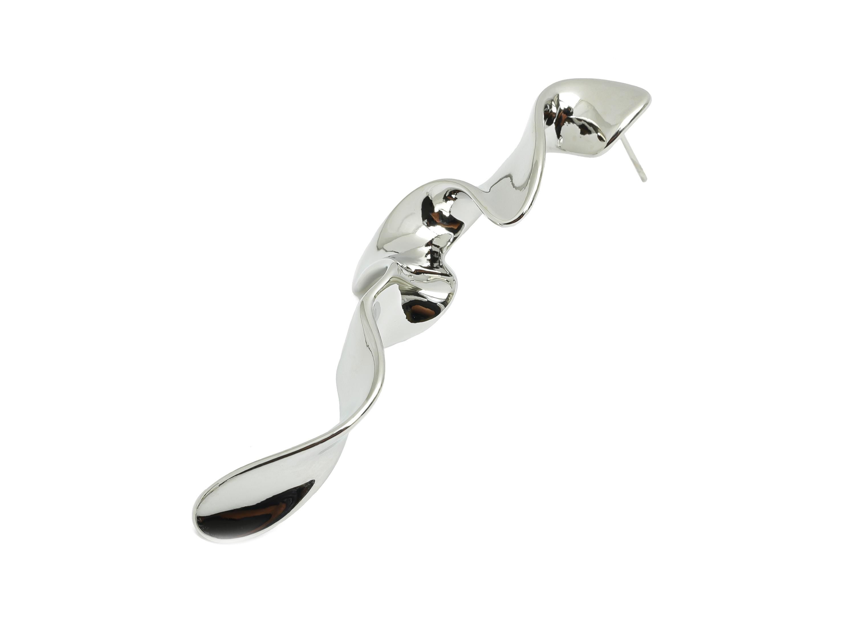 Curvy Abstract Earring Stud - Brass Twisted Gold Earring Post - Ripple Earring Stud - 18K Real White Gold Plated - 68x24x6.7mm - RGP9646S - DOMEDBAZAAR