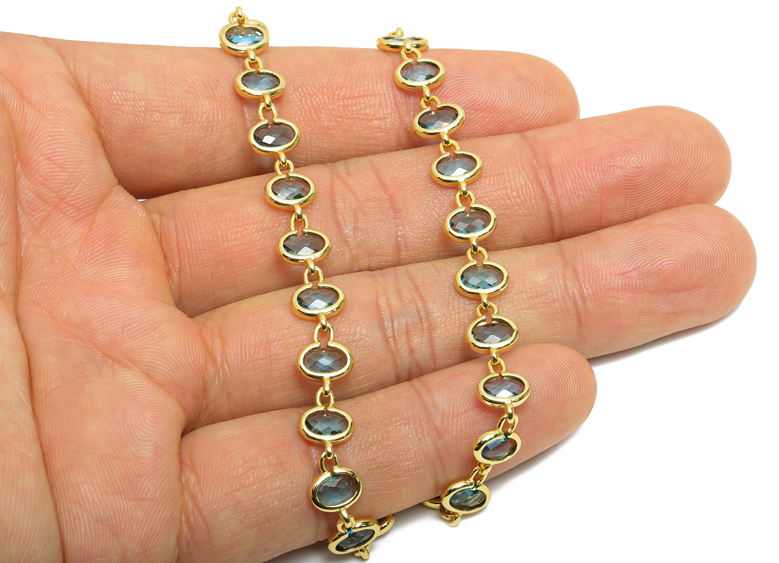Brass Sparkling Crystal Chain - Brass Transparent Stones Chain - 15.75inch/strand - DIY Necklace Jewelry - 18K Real Gold Plating - RGP10462 - DOMEDBAZAAR