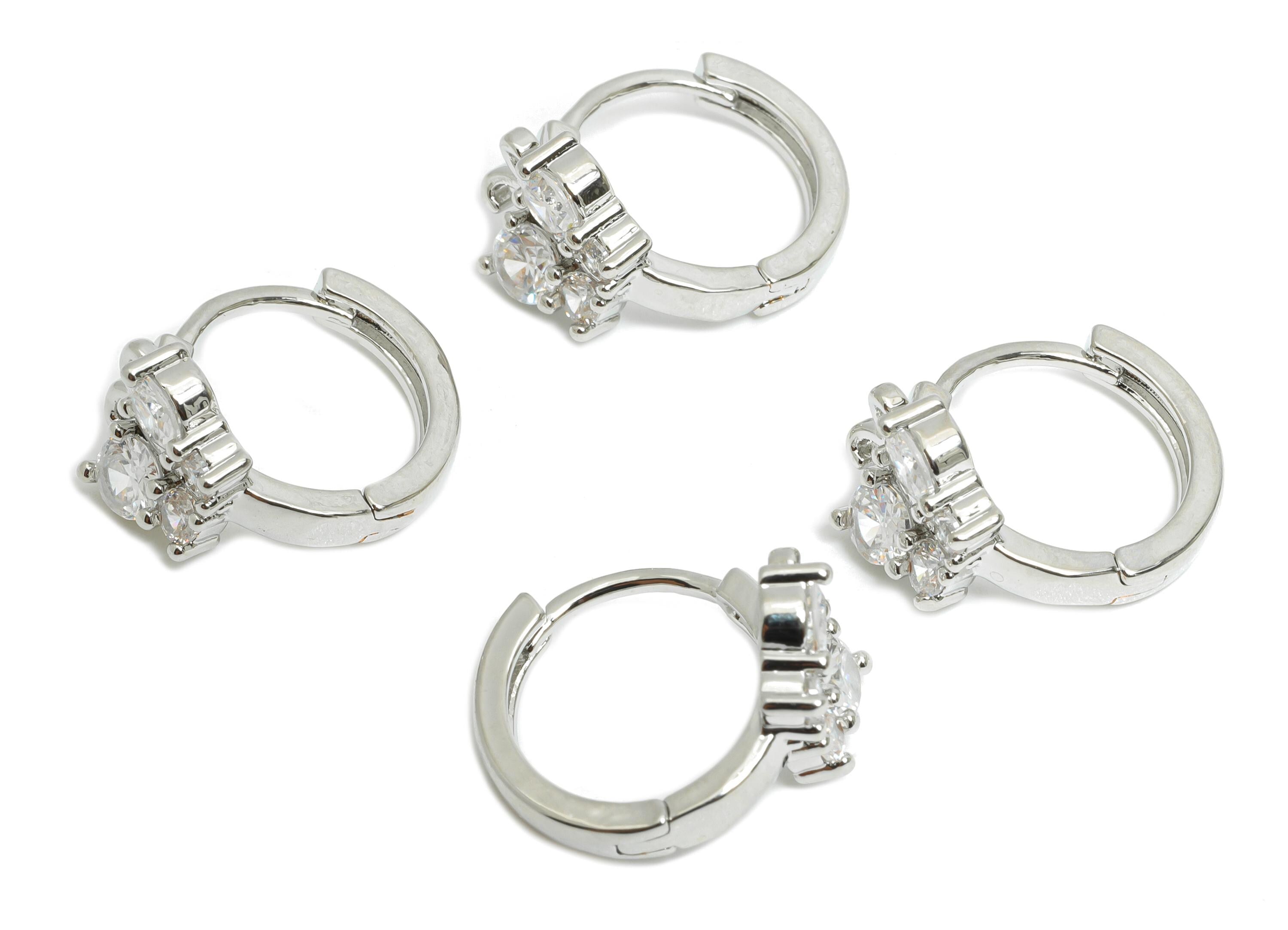 Brass Butterfly Sparking Hoop - Brass Huggie Hoop - Classic Bling Cubic Zircon Earring - 18K Real White Gold Plating - 16x10x4mm - RGP9685S - DOMEDBAZAAR