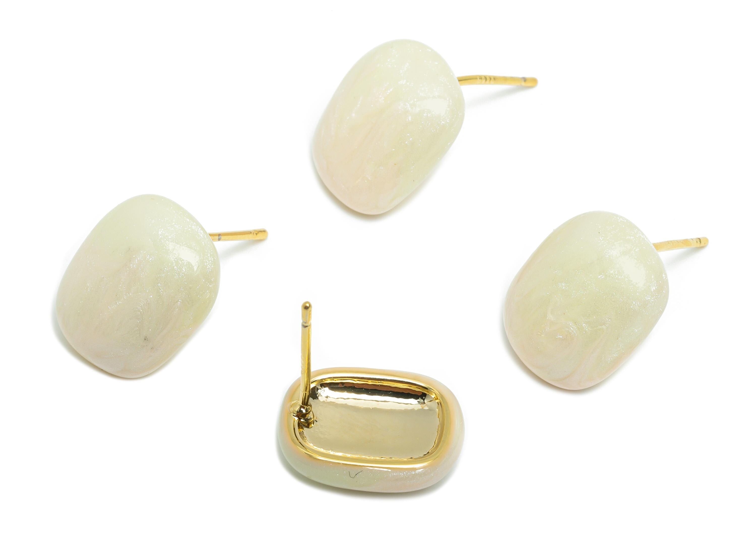 Oval Enamel Earring Stud - Pink Brass Chic Oval Stud Earring - Minimalist Enamel Earring Post- 18K Gold Plated - 13.58x10.72x0.74mm-RGP9608A - DOMEDBAZAAR