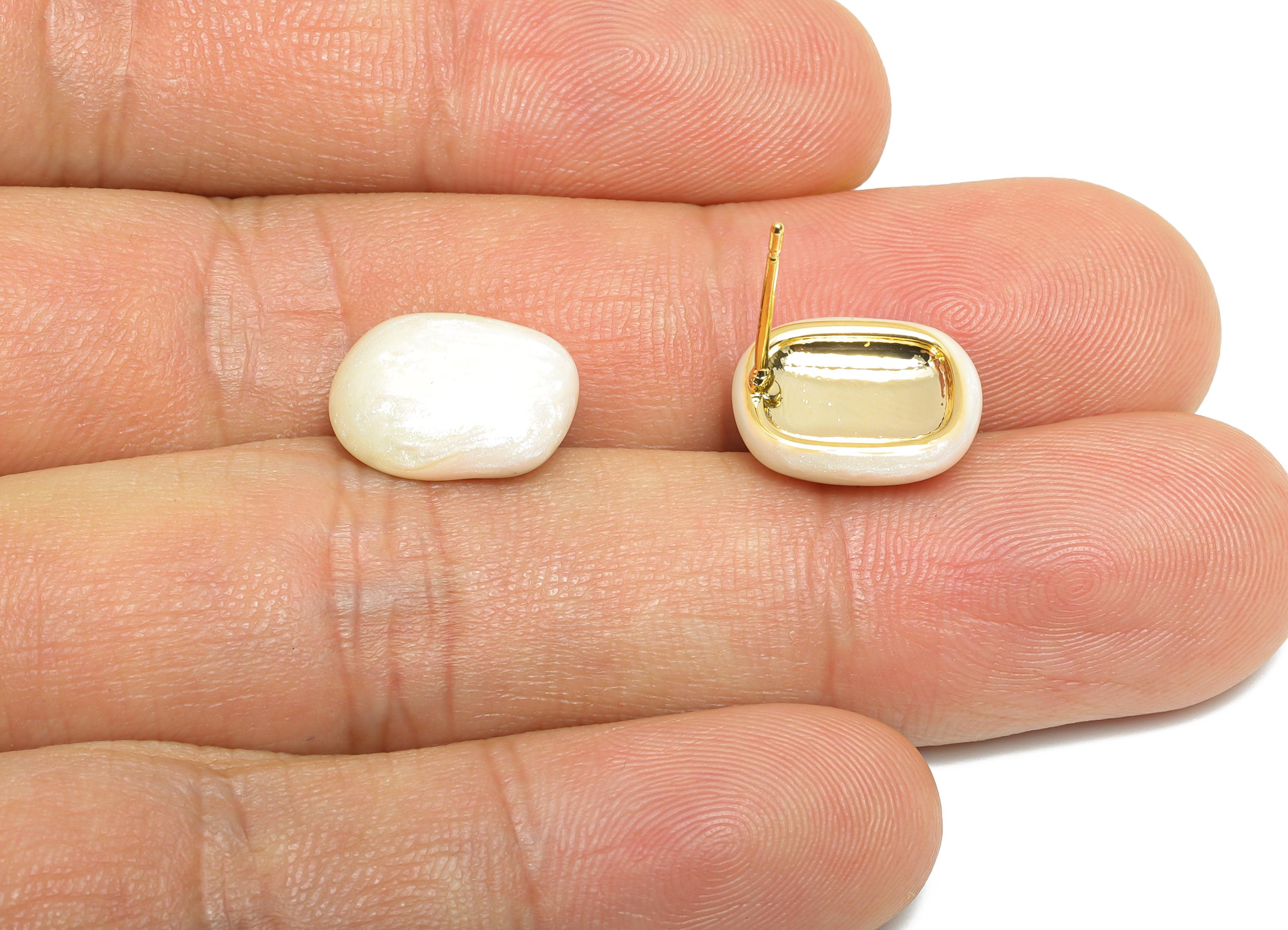 Oval Enamel Earring Stud - Pink Brass Chic Oval Stud Earring - Minimalist Enamel Earring Post- 18K Gold Plated - 13.58x10.72x0.74mm-RGP9608A - DOMEDBAZAAR
