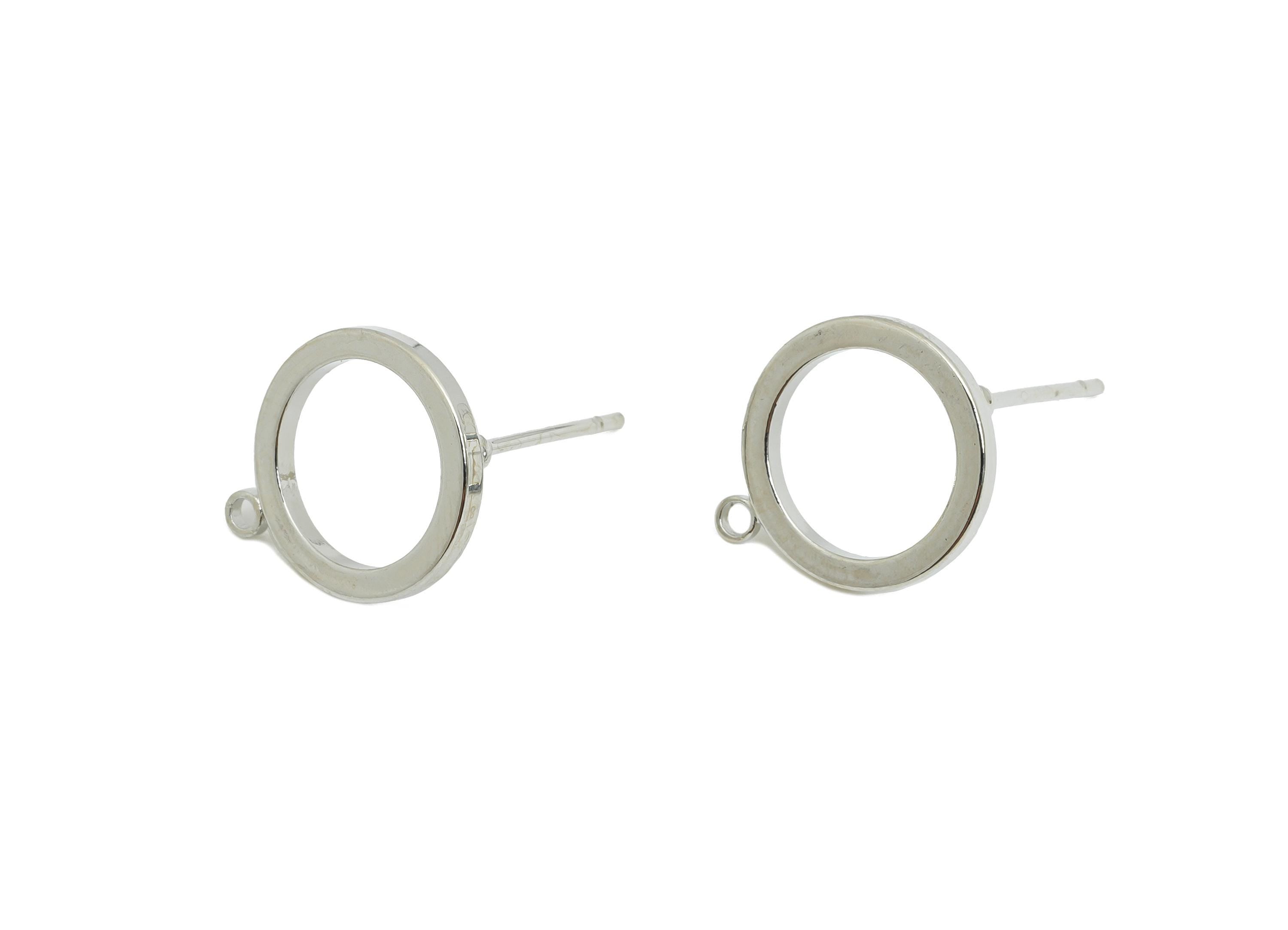 14mm Earring Stud - Brass Minimalist Earring With Loop - Customizable Earring Base - 18K Real White Gold Plated - 14x11x1.44mm - RGP9644S - DOMEDBAZAAR