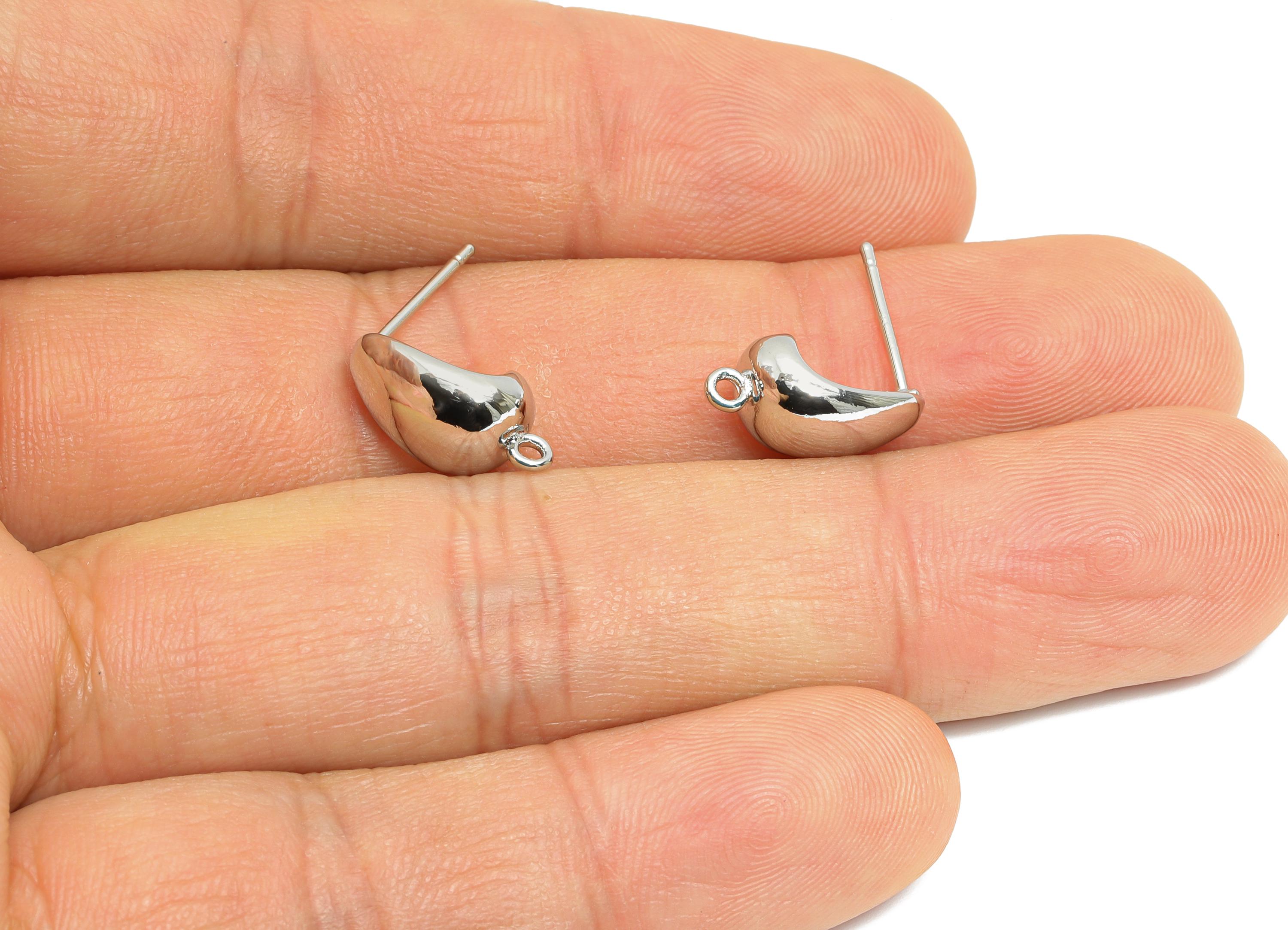 Brass Drop Hoop Earring - Brass Minimalist Earring With Loop - Customizable Earring Base - 18K Real White Gold Plated - 14x7x6mm - RGP9658S - DOMEDBAZAAR