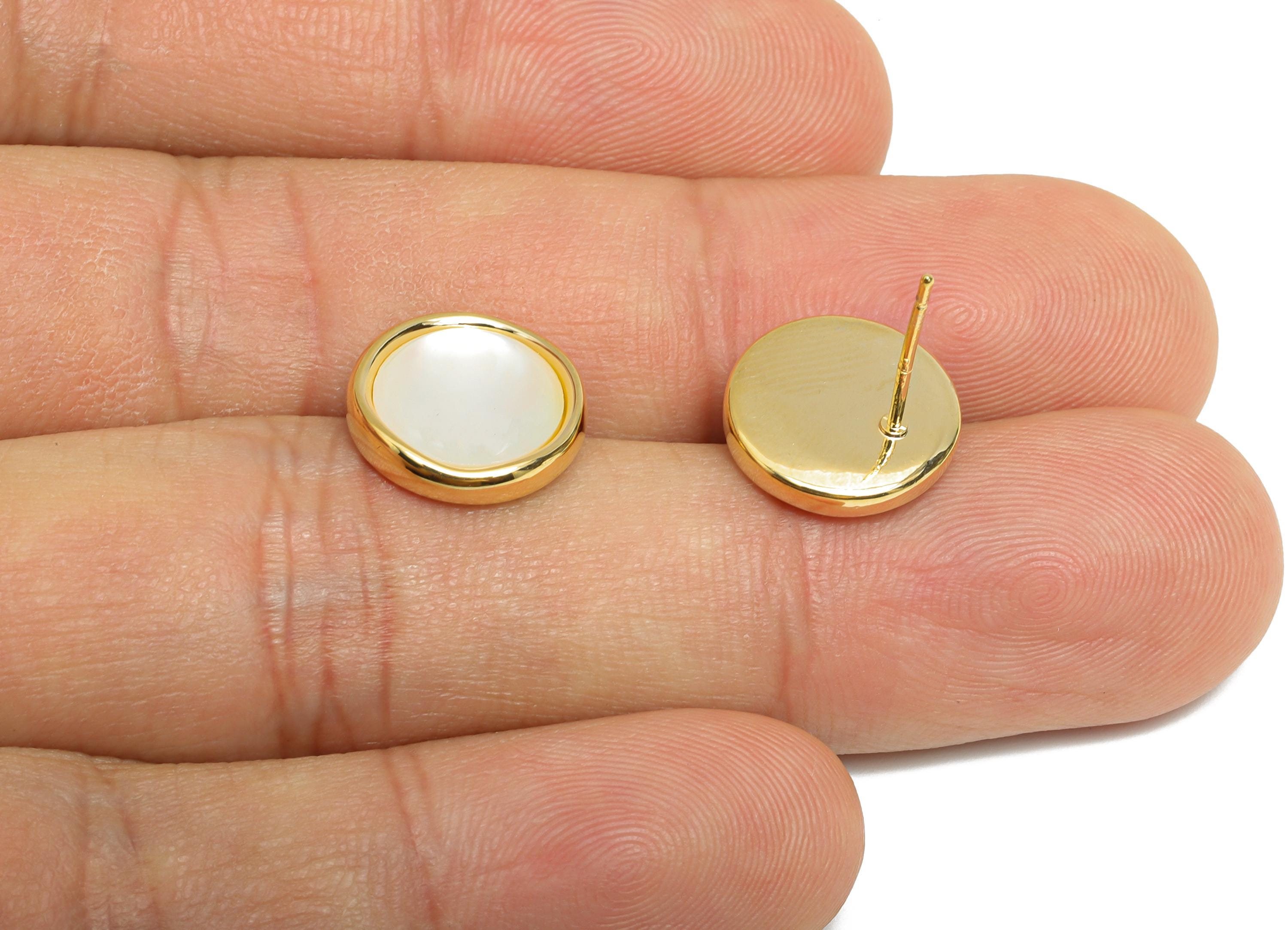 Sparkling Circle Earrings - Brass Round Seashell Earrings - Refined Gold Earring Post - 18K Real Gold Plated - 12.35x12.44x0.77mm - RGP9593 - DOMEDBAZAAR