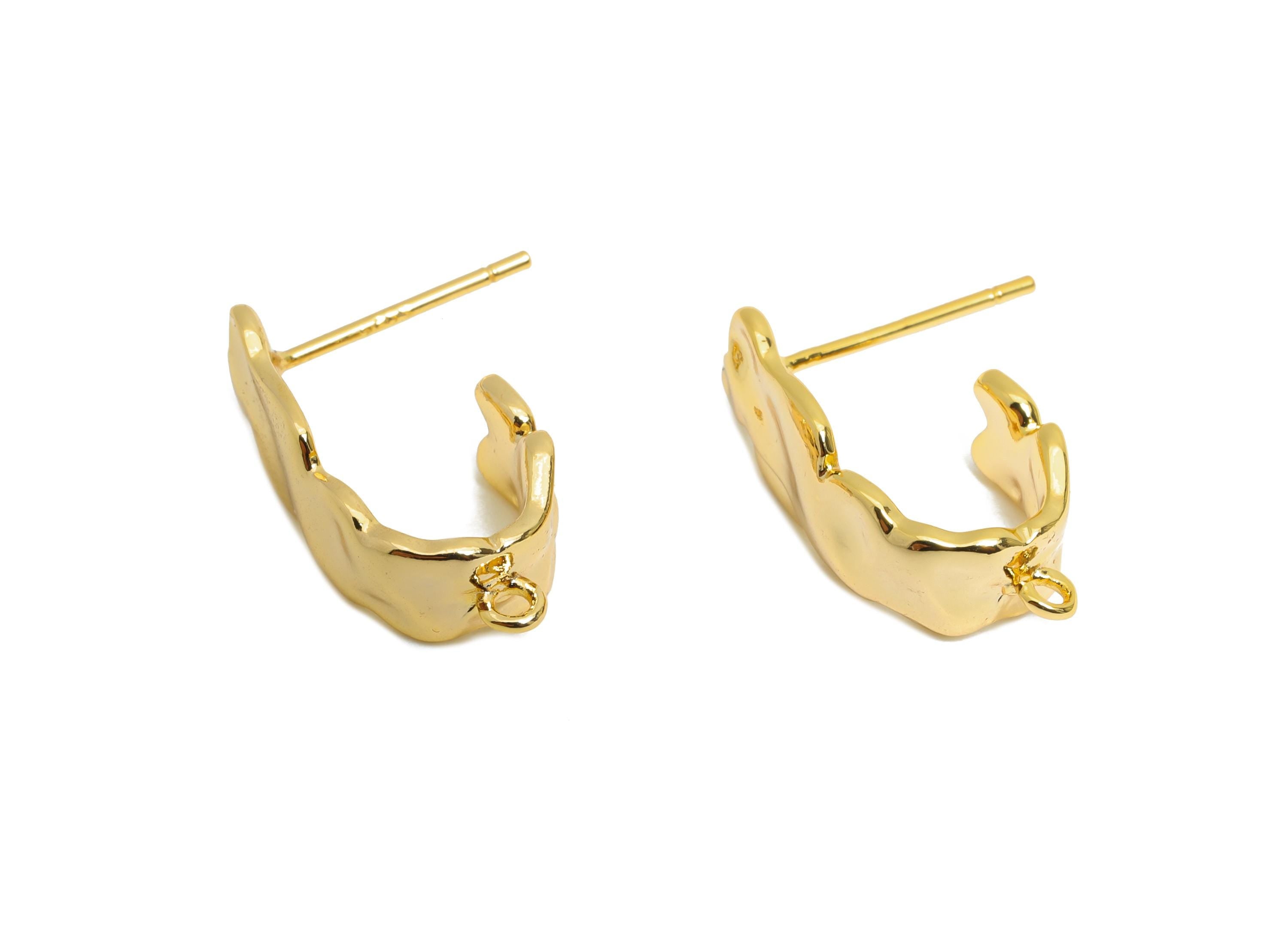 Brass Hoop Earring - Brass Minimalist Hoop Earring With Loop - Customizable Shiny Earring Base - 18K Real Gold Plated - 18x9x6mm - RGP9660 - DOMEDBAZAAR