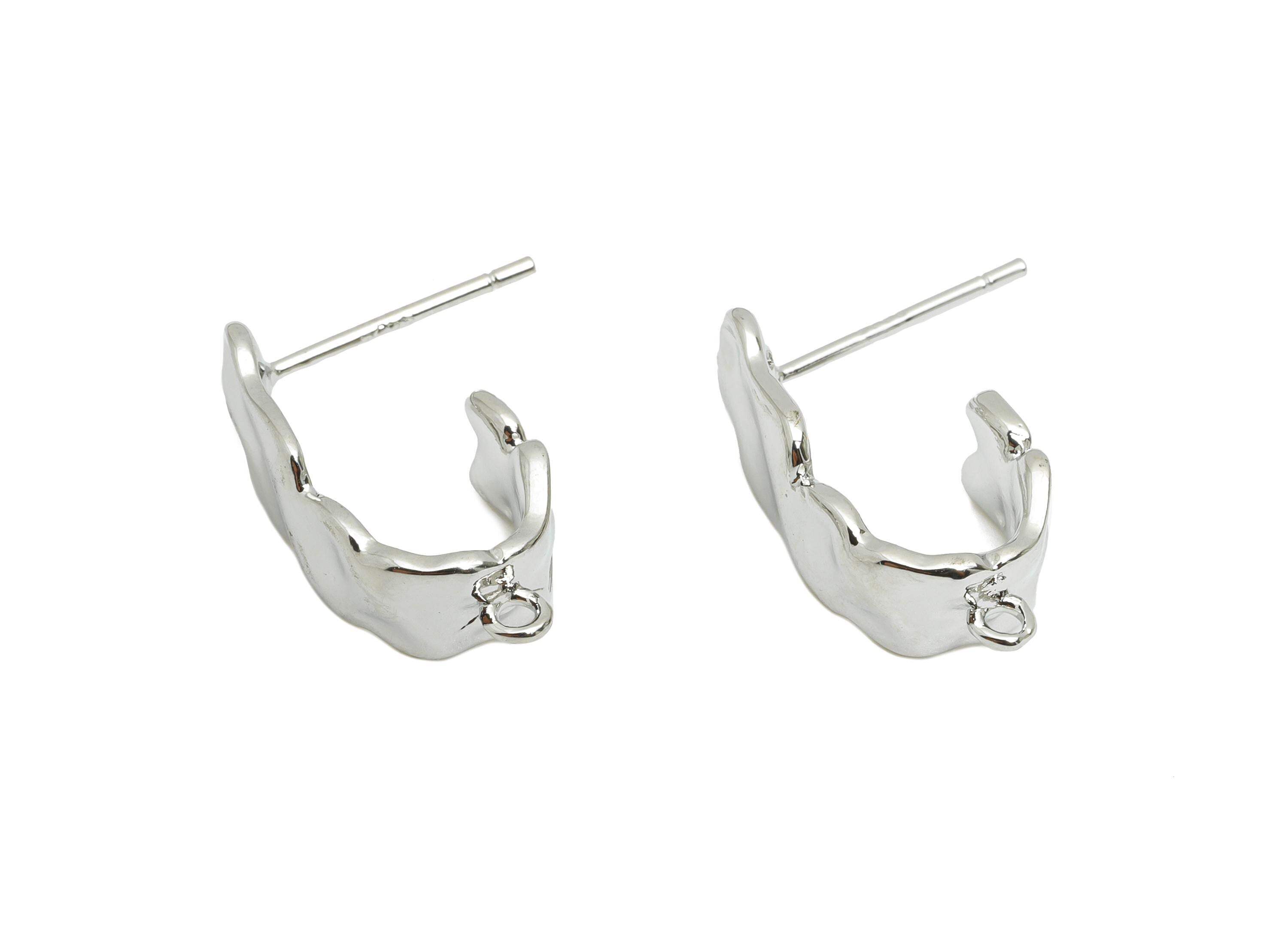 Brass Hoop Earring - Brass Minimalist Hoop Earring With Loop - Customizable Earring Base - 18K Real White Gold Plated - 18x9x6mm - RGP9660S - DOMEDBAZAAR