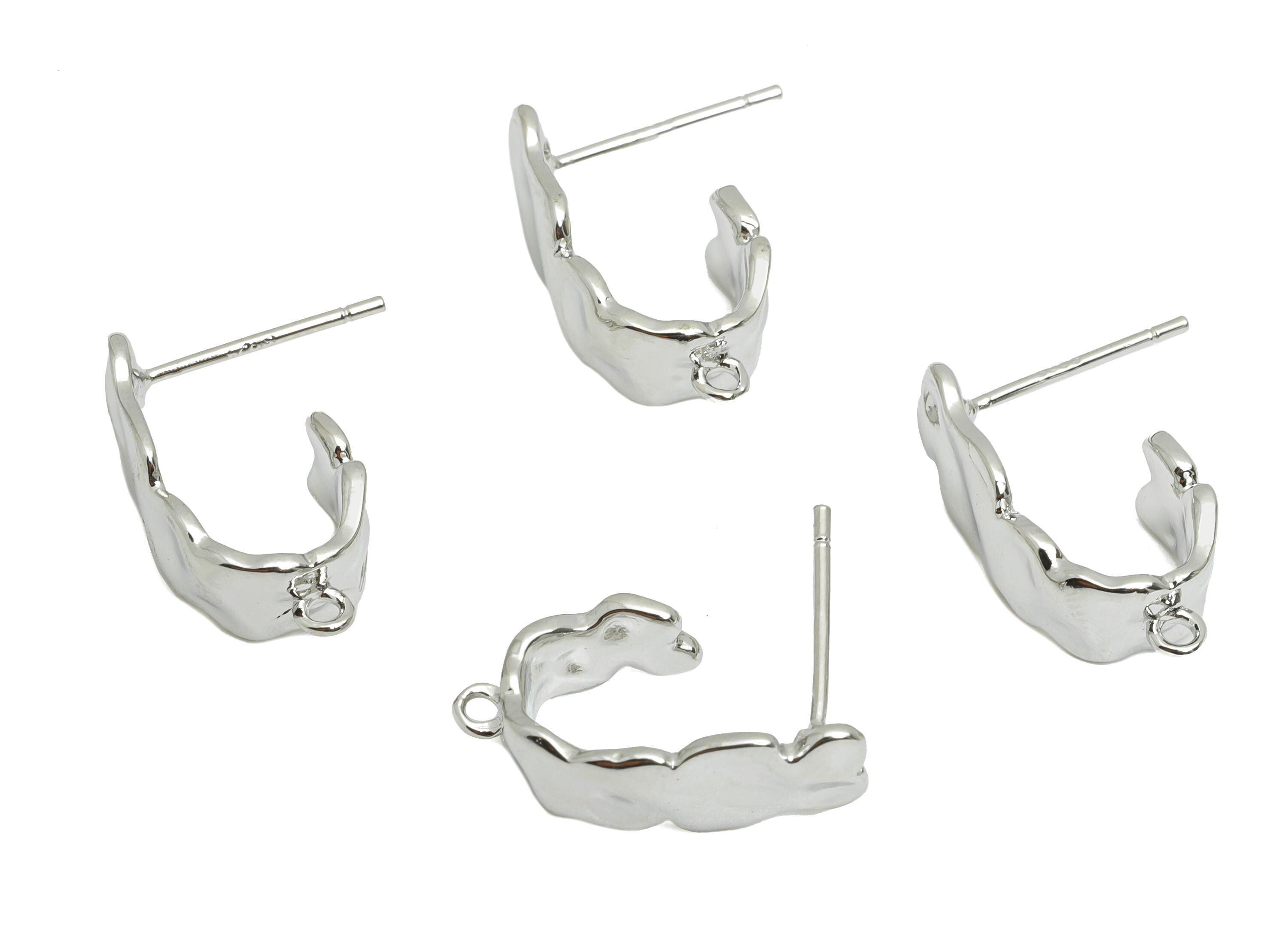 Brass Hoop Earring - Brass Minimalist Hoop Earring With Loop - Customizable Earring Base - 18K Real White Gold Plated - 18x9x6mm - RGP9660S - DOMEDBAZAAR