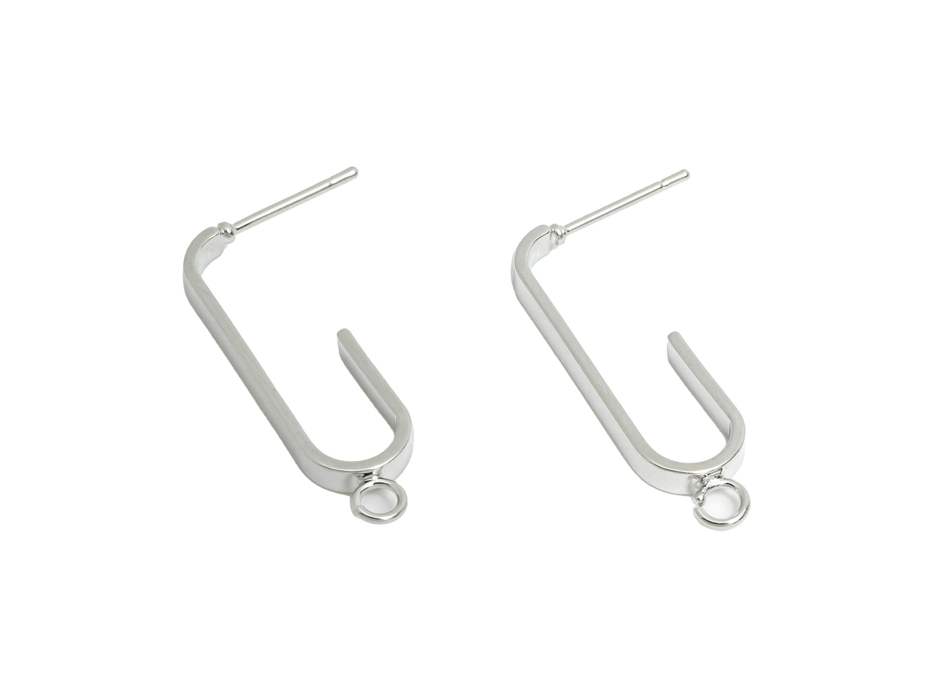 Brass U-Shaped Hoop Earring - Brass Hoop Earring With Loop - DIY Open Frame Earring Base - 18K Real White Gold Plated - 28x8x2mm - RGP9686S - DOMEDBAZAAR