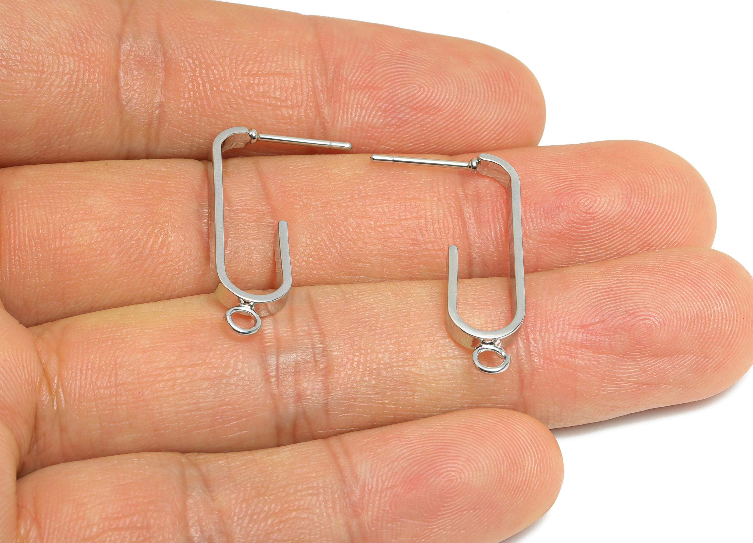 Brass U-Shaped Hoop Earring - Brass Hoop Earring With Loop - DIY Open Frame Earring Base - 18K Real White Gold Plated - 28x8x2mm - RGP9686S - DOMEDBAZAAR