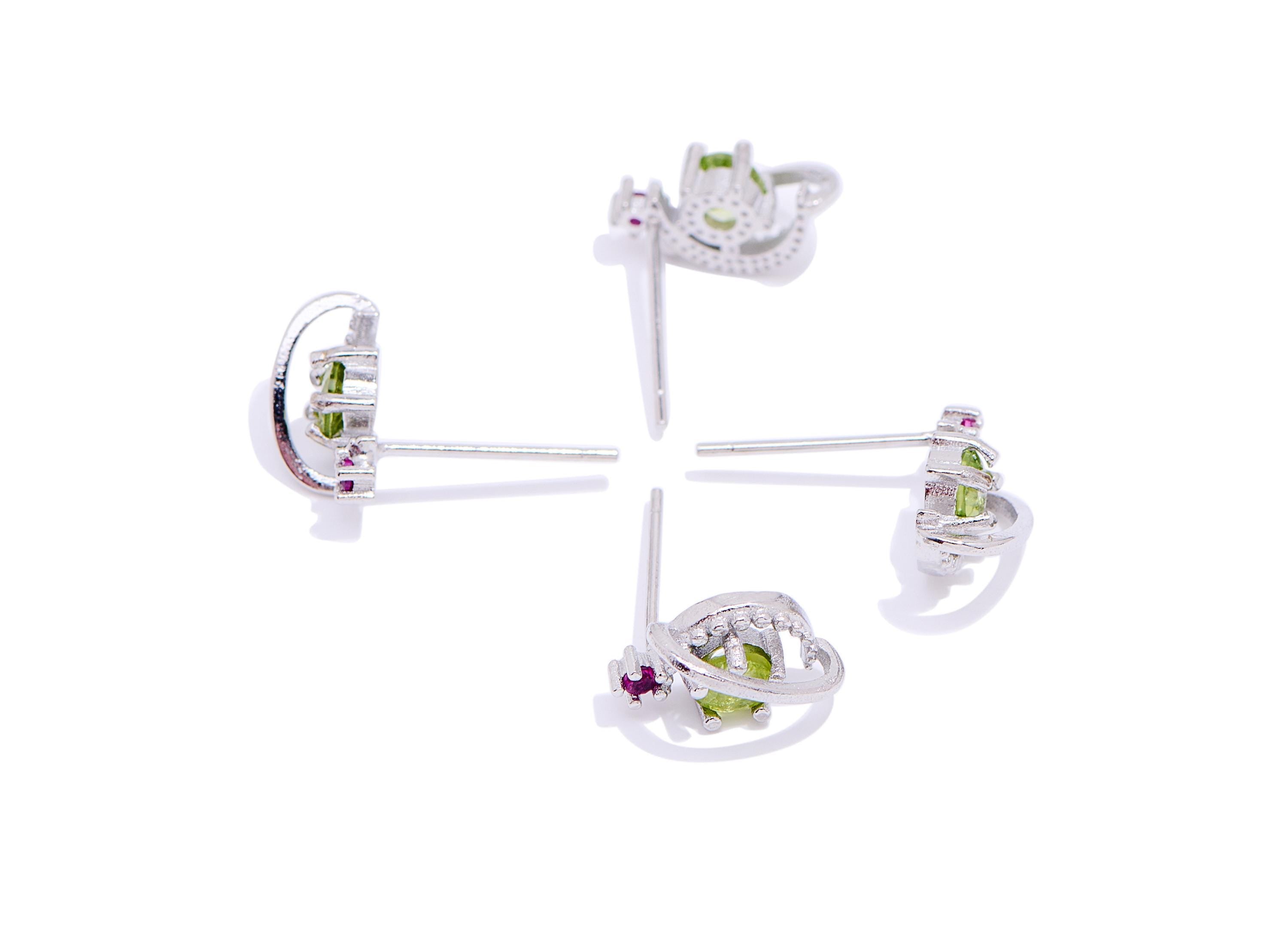 Brass Olivine Crescent Planet Stud - Silver Gemstone Earring Post - Refined Jewelry Making - Silver Stud - White K Plated - 11x6x5mm -NS2616 - DOMEDBAZAAR