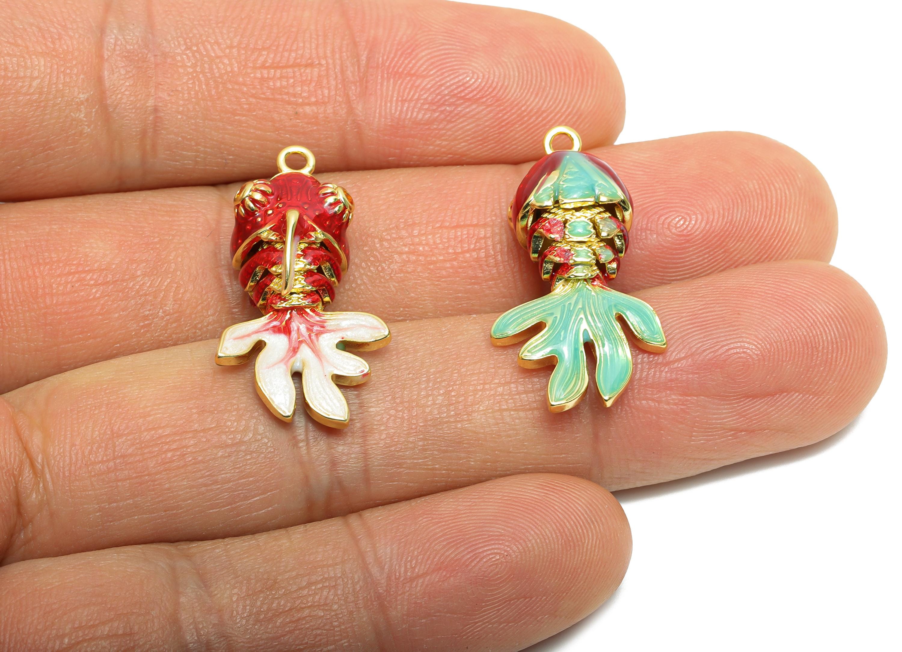Dainty Cloisonne Enamel Fish Charm - Brass Colorful Movable Fish Charm - Active Fish Pendant - 18K Real Gold Plating - 29x15x10mm - RGP10451 - DOMEDBAZAAR