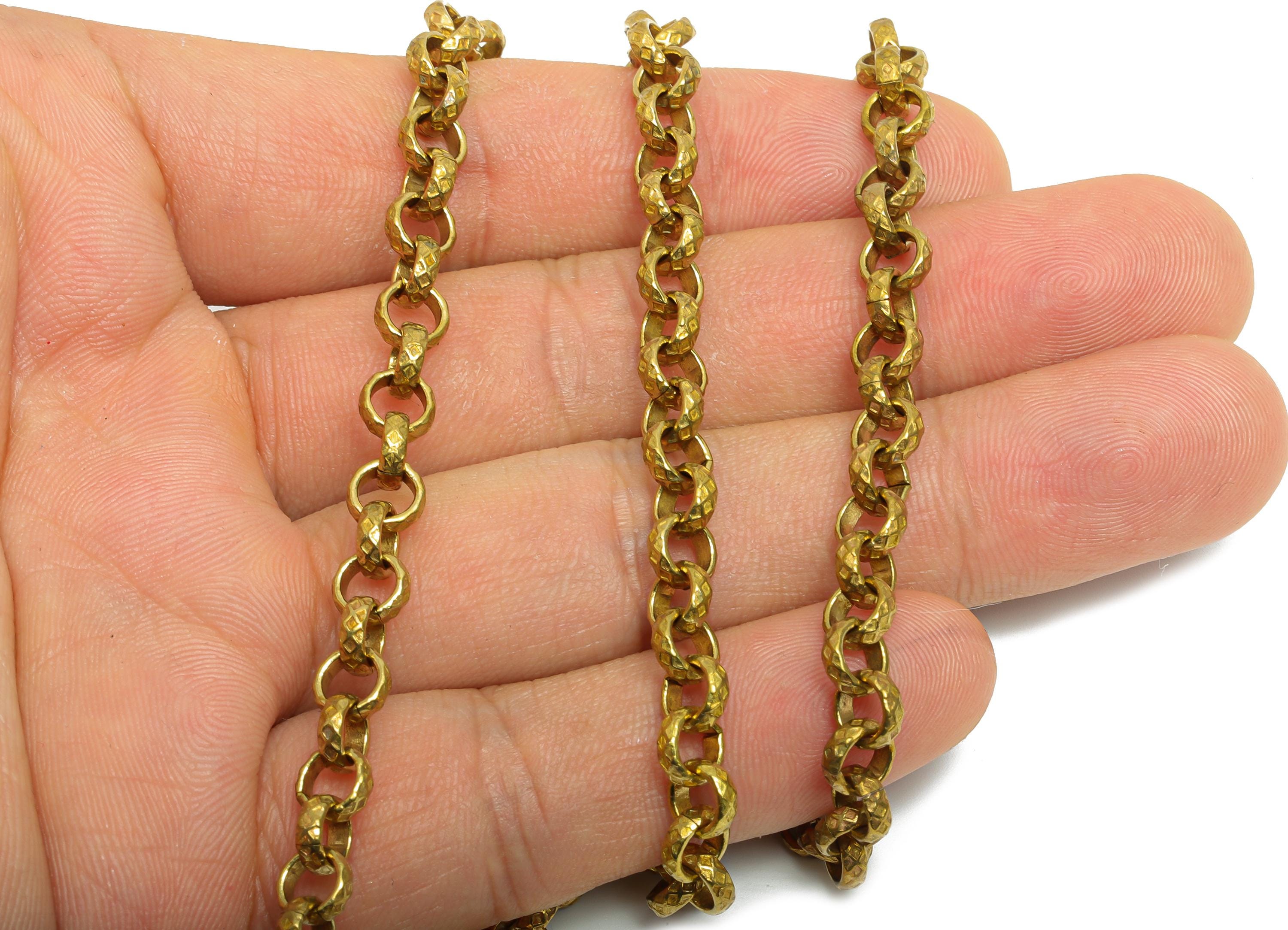 Hammered Rolo Chain - 6mm Raw Brass Textured Round Chain - Chunky Rolo Round Chain - Interlocking Chain DIY Necklace Bracelet Chain - CC1280 - DOMEDBAZAAR