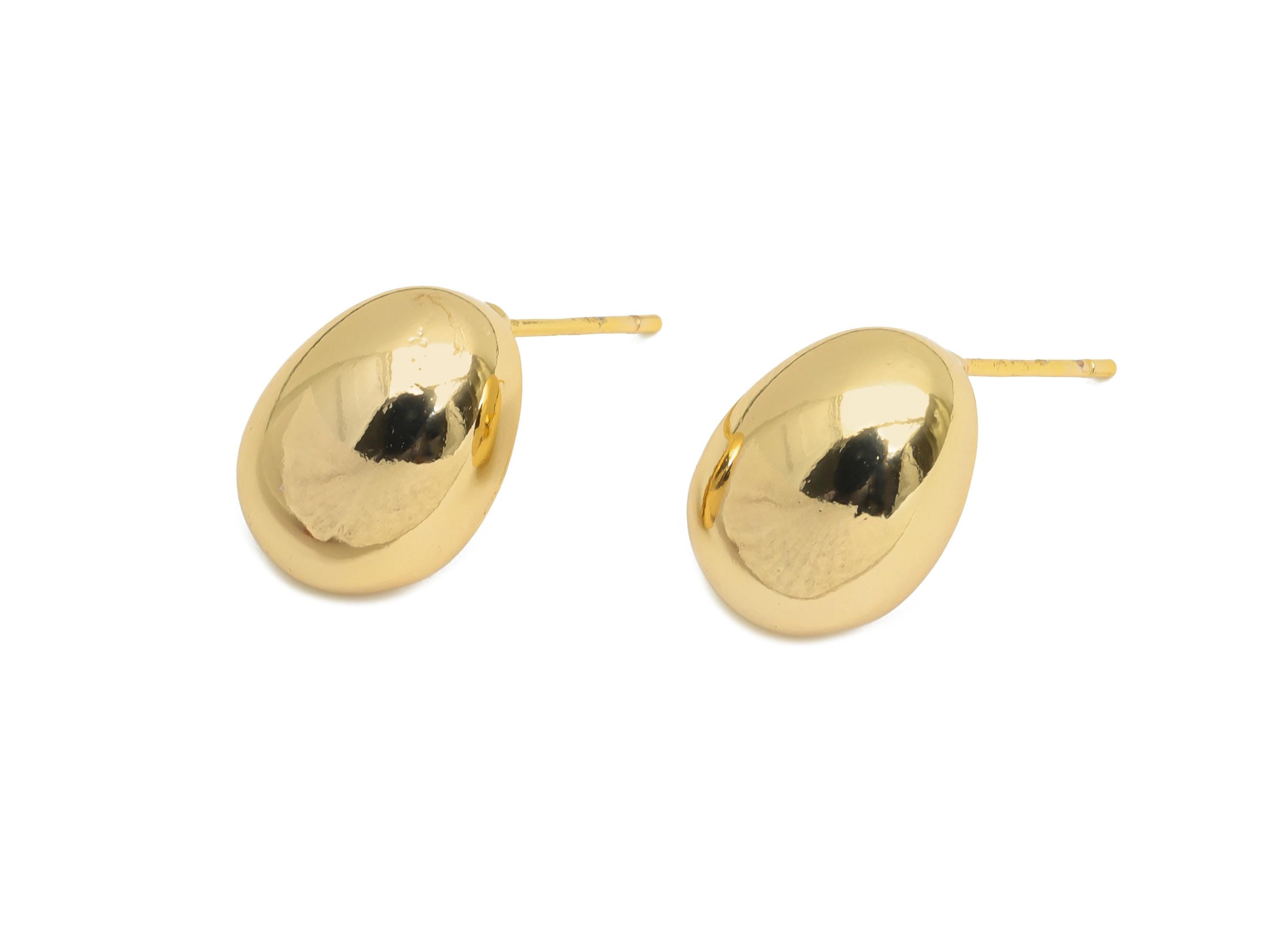 Brass Domed Earring Post - Brass Shiny Gold Ball Half Earring Stud - Timeless Gold Button Earring - 18K Real Gold Plated -12x8x9mm - RGP9659 - DOMEDBAZAAR