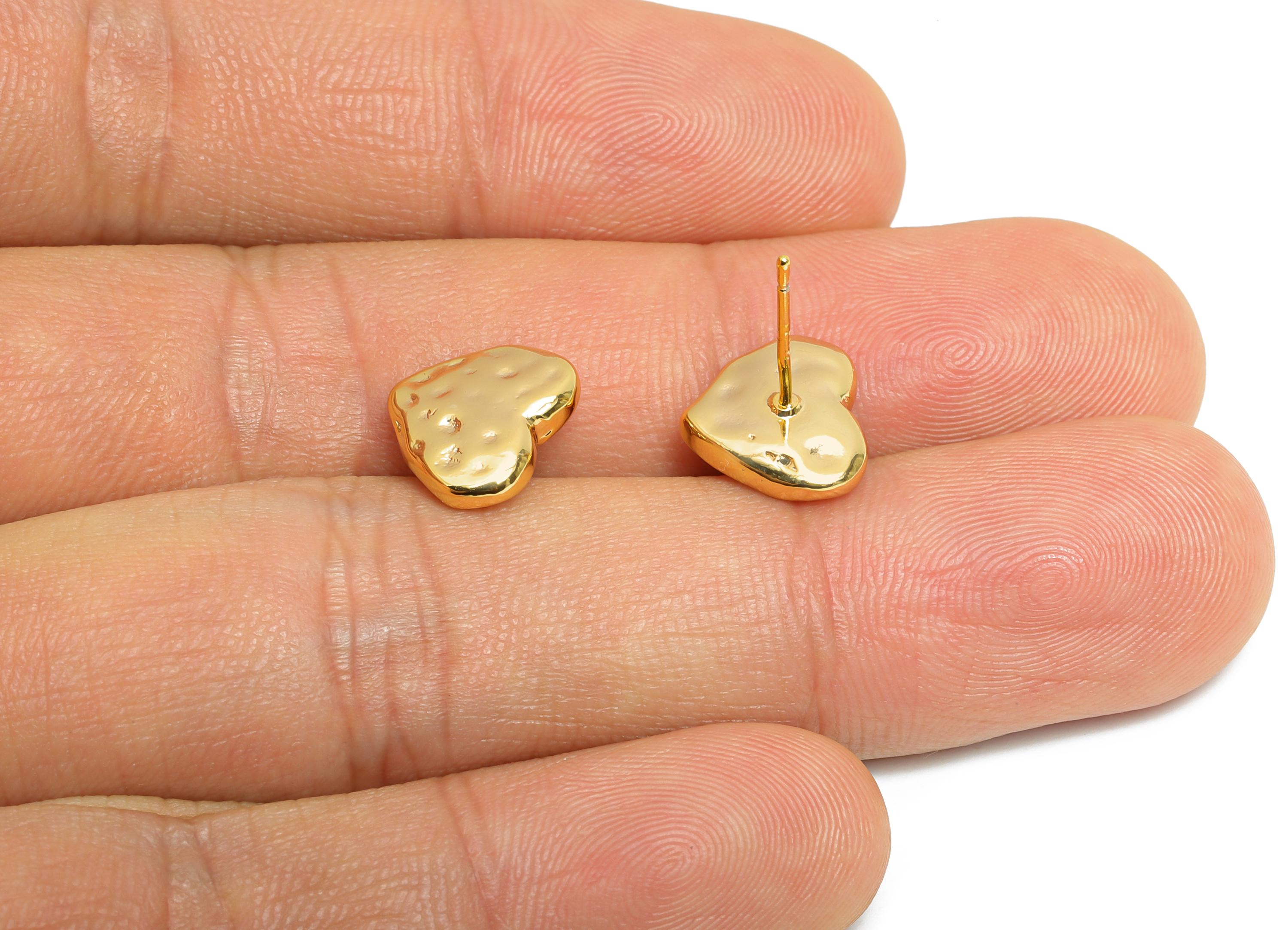 Textured Heart Stud - Brass Hammered Heart Earring Stud - Modern Love Heart Stud Earring - 18K Real Gold Plating - 10x11.4x4mm - RGP9663 - DOMEDBAZAAR
