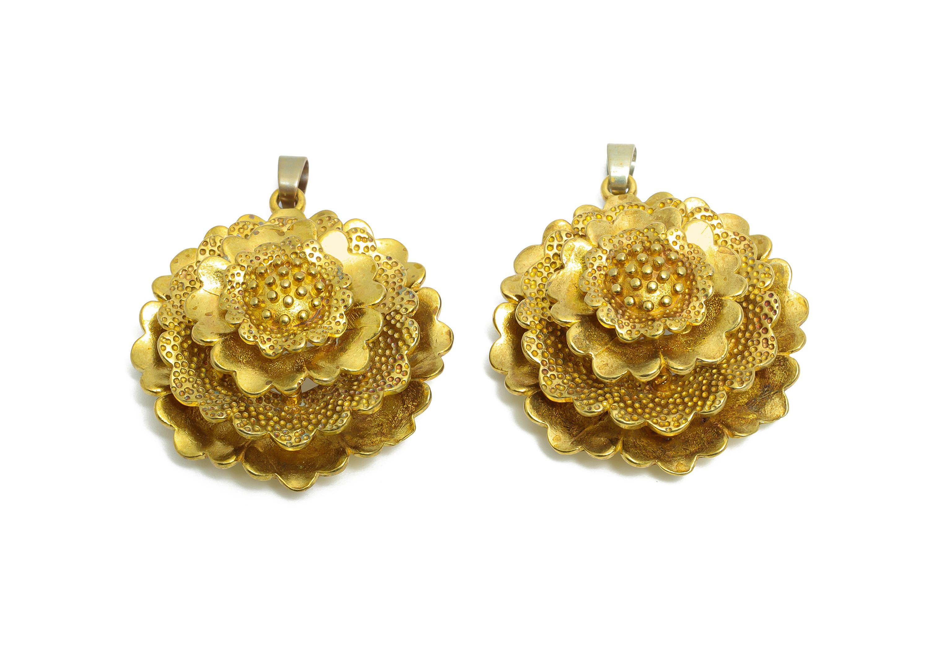 Brass Flower Pendant - Raw Brass Layered Flower Pendant - Statement Botanical Pendant for Necklace - Refined Jewelry - 36x29x13.4mm -PP11100 - DOMEDBAZAAR