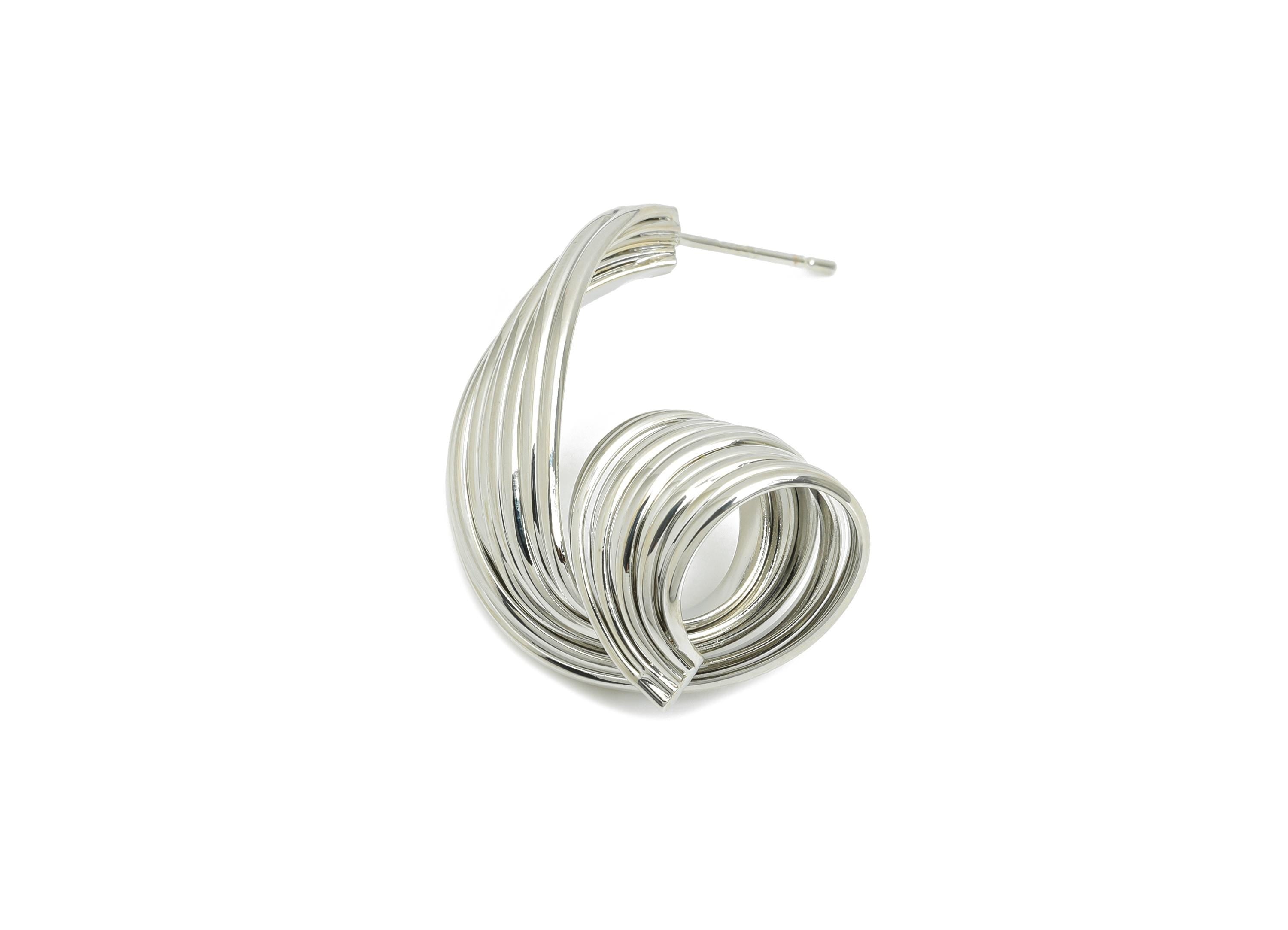 Twisted Hoop Earring Stud - Brass Bold Snail Hoop Stud - Layered Spiral Oversized Hoop - 18K Real White Gold Plating - 29x20x15mm-RGP9688S - DOMEDBAZAAR