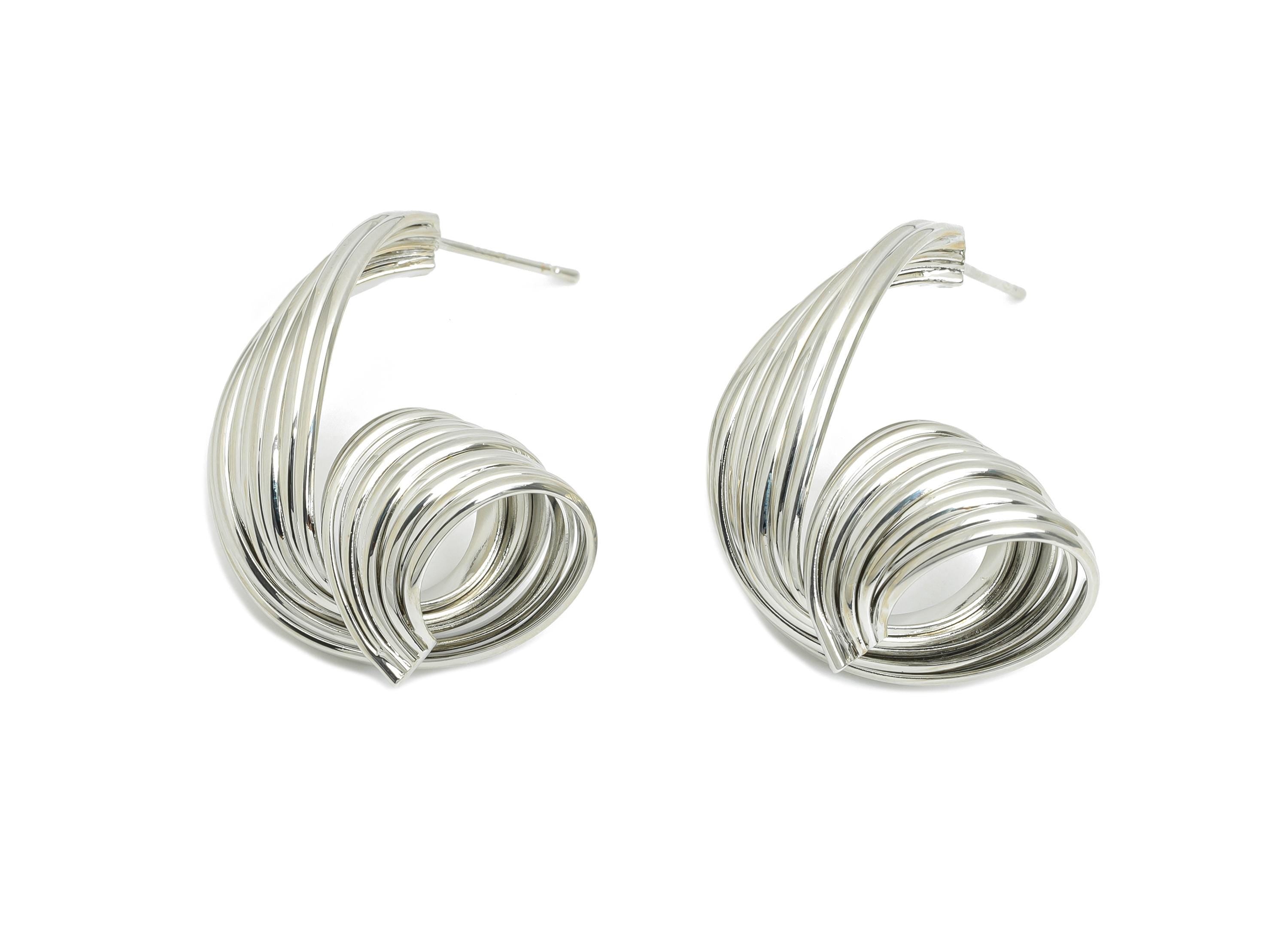 Twisted Hoop Earring Stud - Brass Bold Snail Hoop Stud - Layered Spiral Oversized Hoop - 18K Real White Gold Plating - 29x20x15mm-RGP9688S - DOMEDBAZAAR