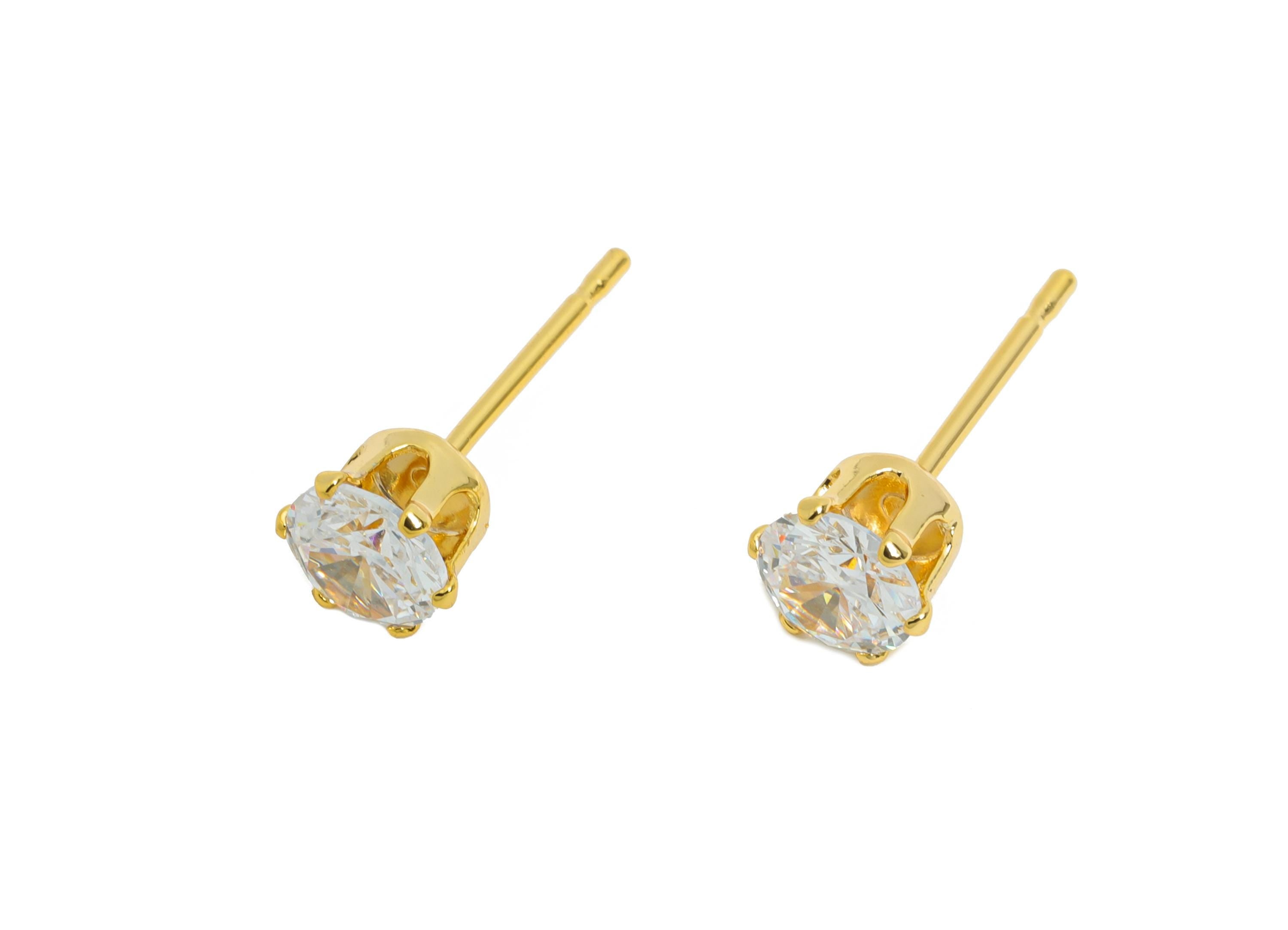 Minimalist Faceted Earring Post - Brass Simple Tiny Stud - Cubic Zircon Sparkling Ear Post - 18K Real Gold Plated - 5x5x4.4mm - RGP9639 - DOMEDBAZAAR