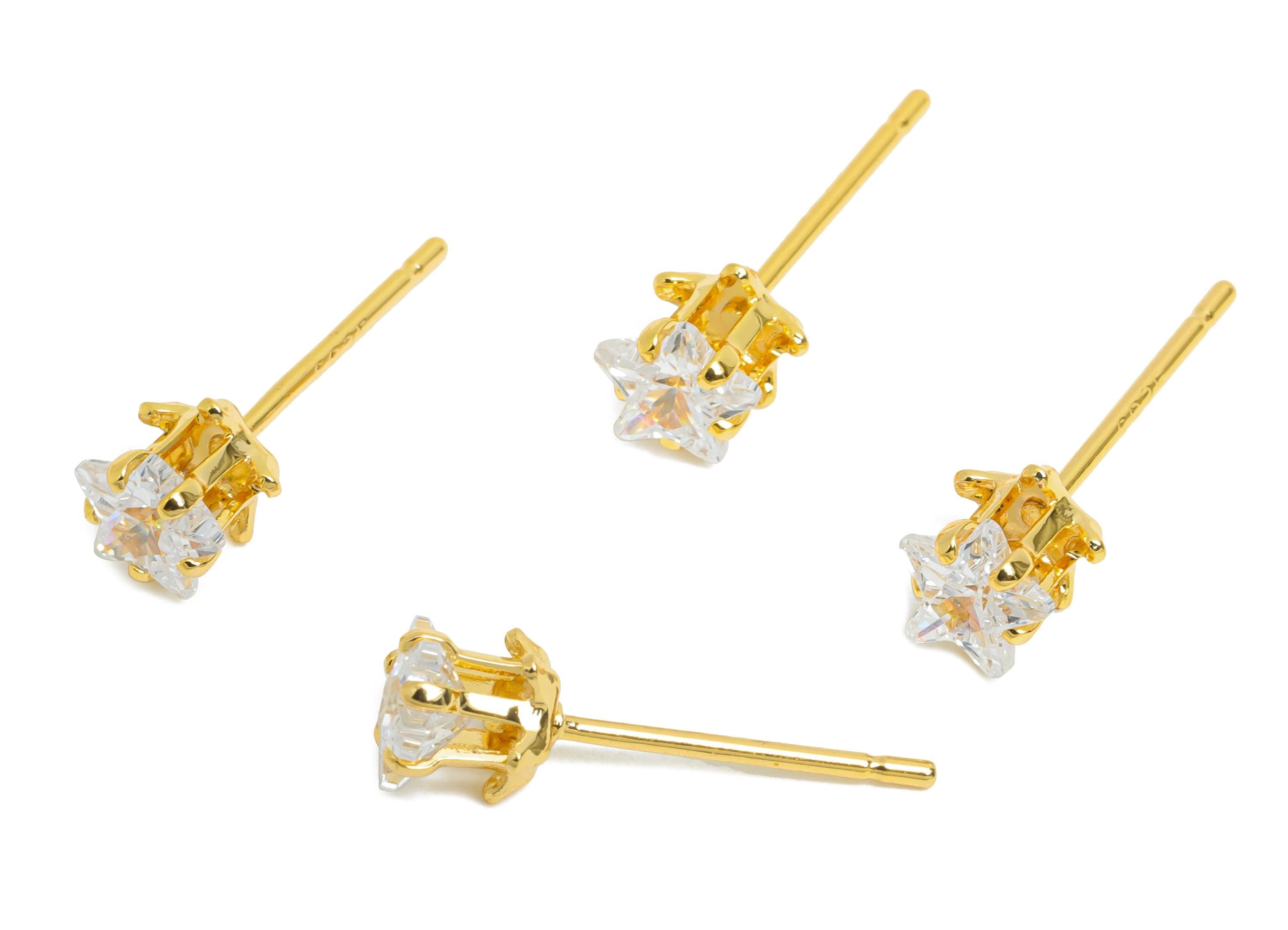 Minimalist Star Earring Post - Brass Simple Tiny Gem Stud - Cubic Zircon Sparkling Gold Ear Post - 18K Real Gold Plated - 5x5x5mm - RGP9643 - DOMEDBAZAAR
