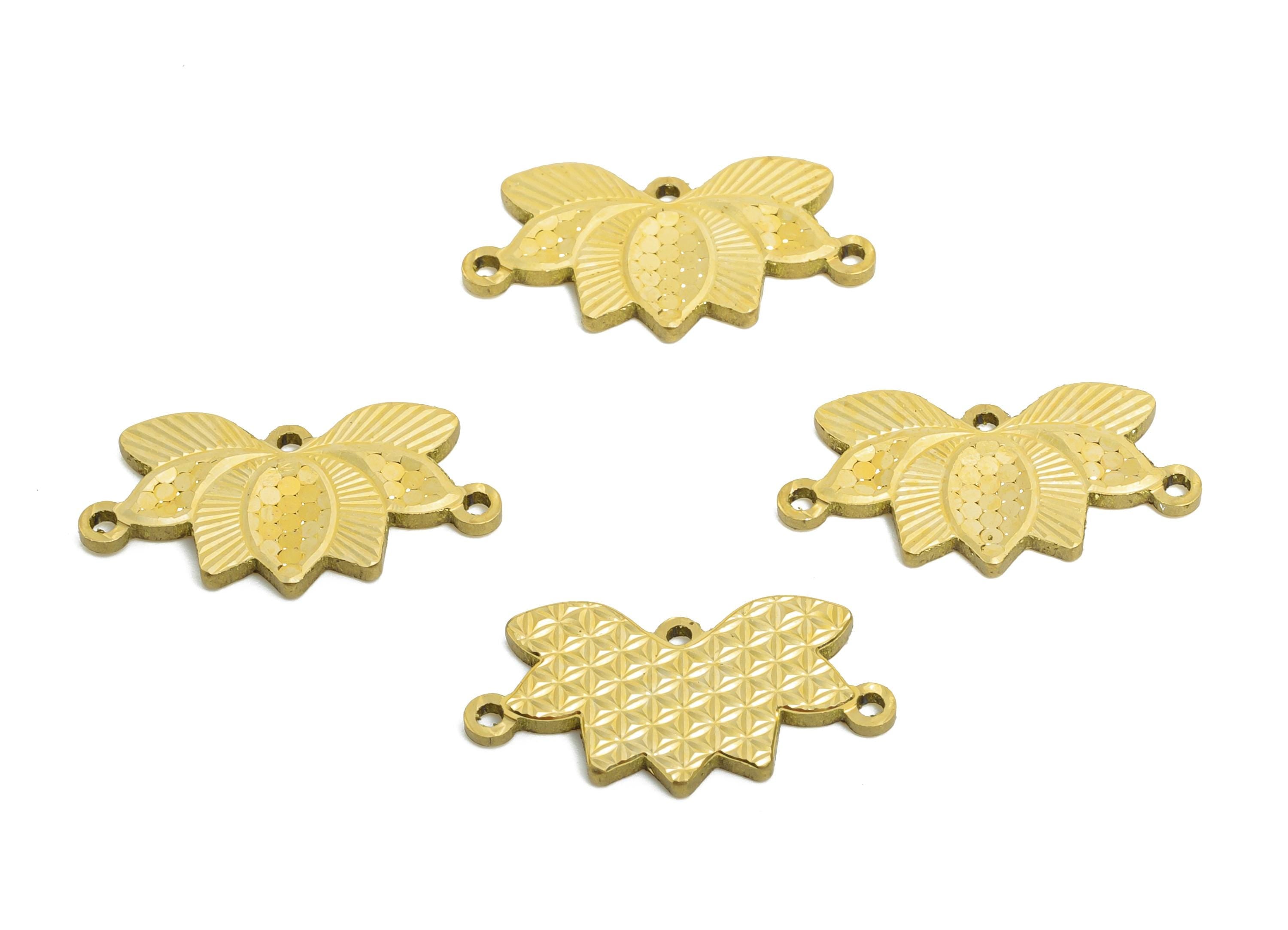 Raw Brass Lotus Connector - Textured Flower 3 Holes Bracelet Connector - Elegant Charms - Refined Jewelry Making - 18x9.51x1.3mm - PP11174 - DOMEDBAZAAR