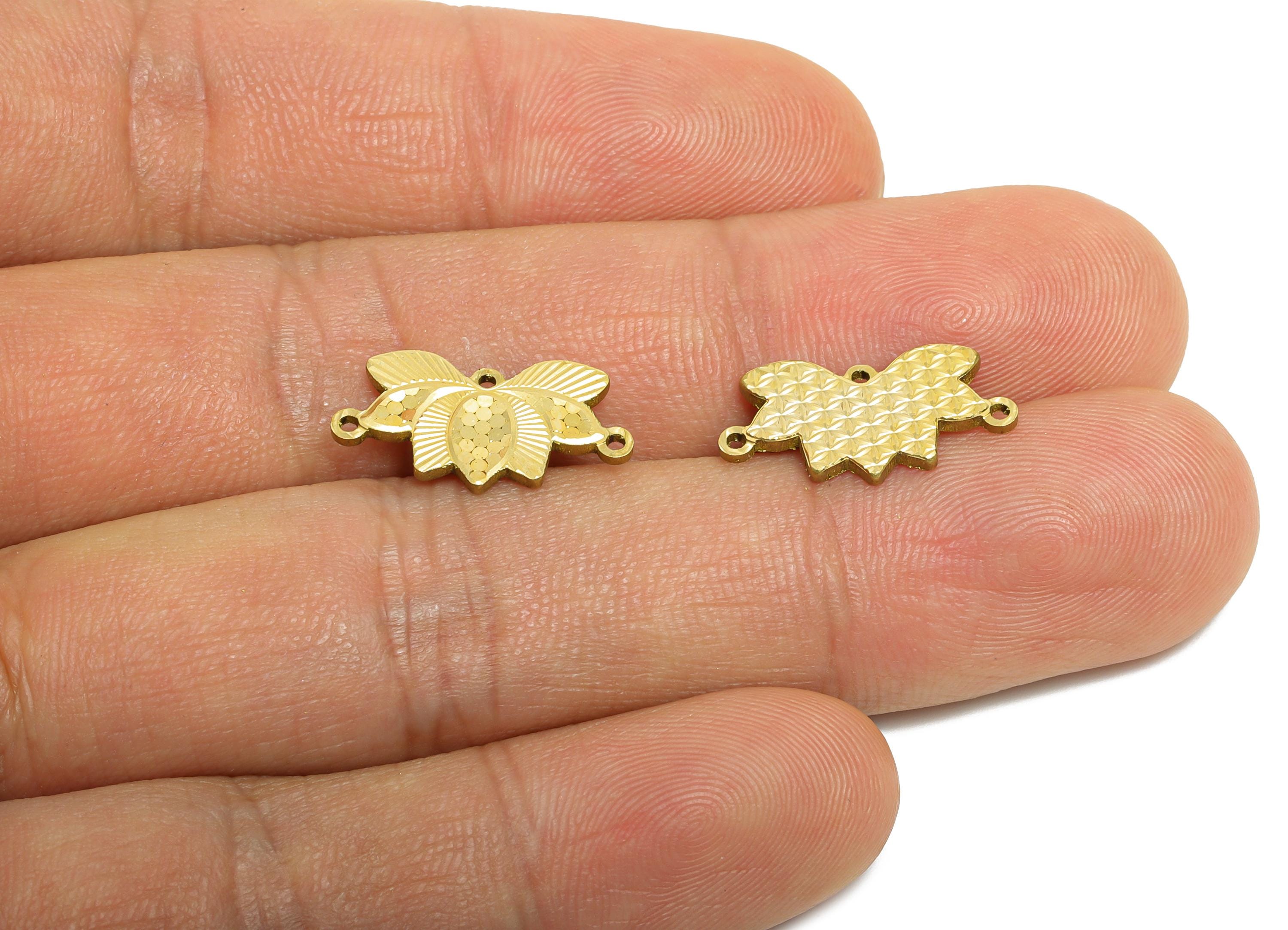 Raw Brass Lotus Connector - Textured Flower 3 Holes Bracelet Connector - Elegant Charms - Refined Jewelry Making - 18x9.51x1.3mm - PP11174 - DOMEDBAZAAR