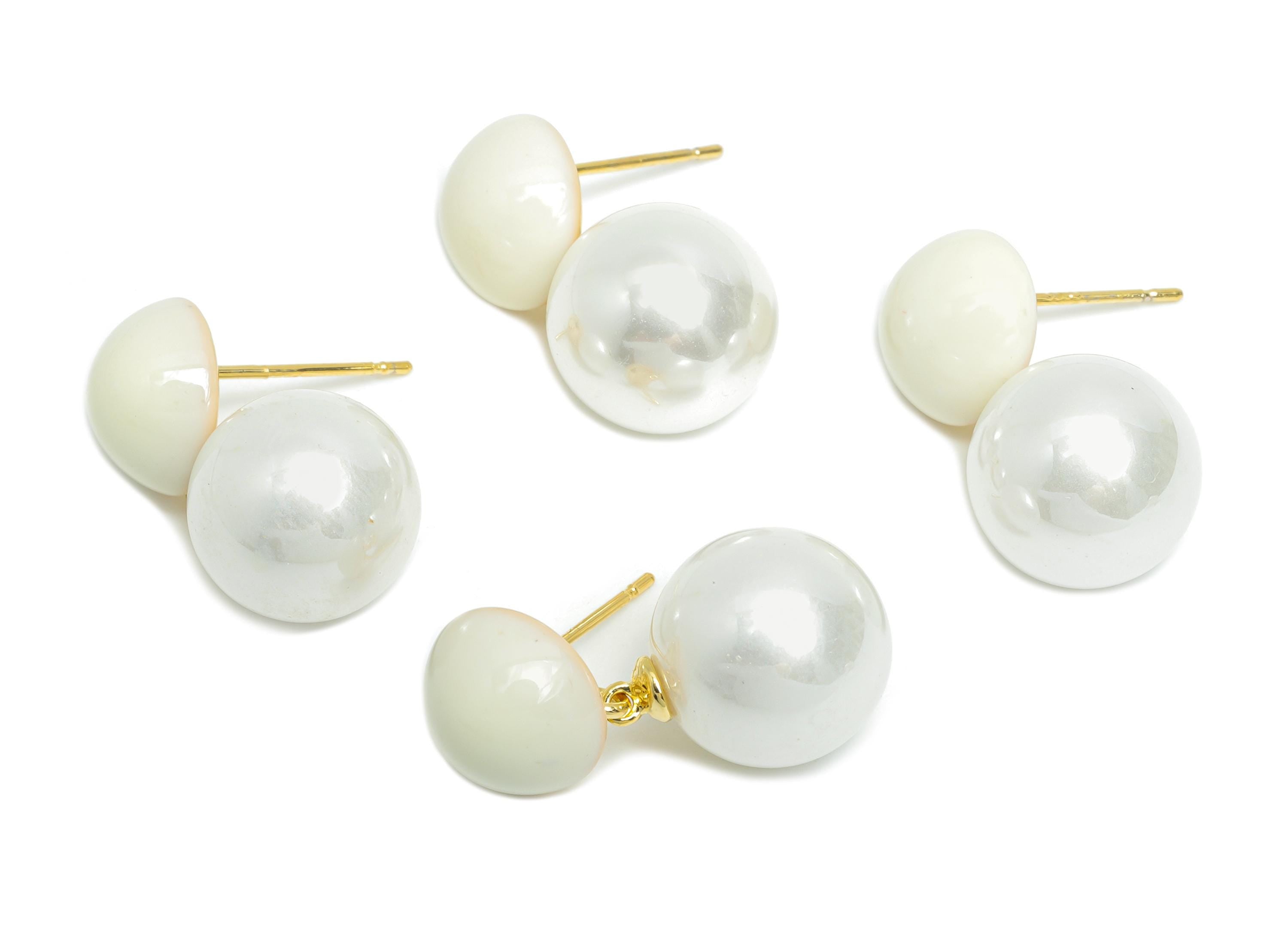 Brass Pearls Dangle Stud - White Enamel Imitation Pearl Earring Post - Everday Jewelry - 18K Real Gold Plated - 24.28x11.93x0.71mm -RGP9609A - DOMEDBAZAAR