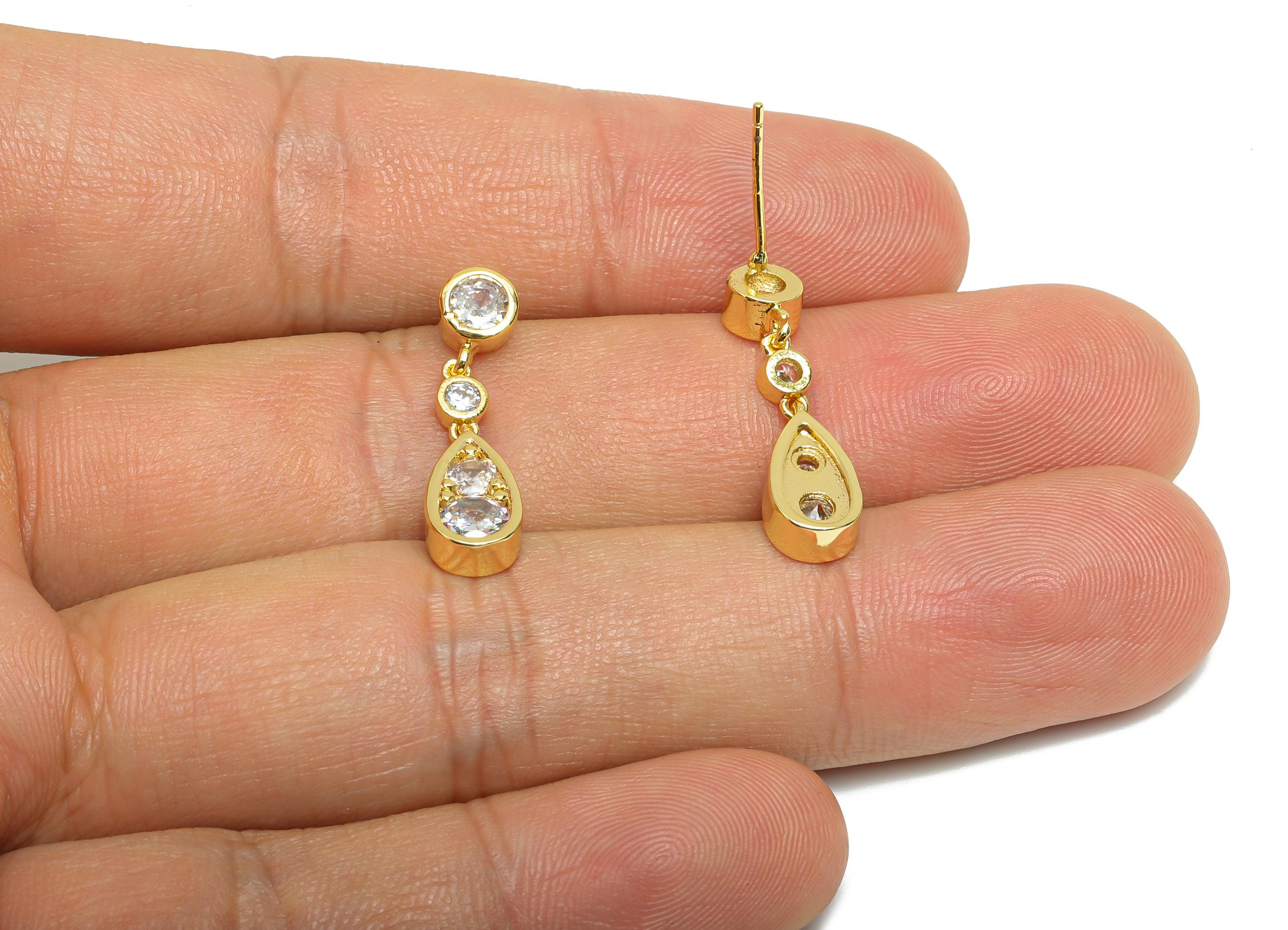 Drop Dangle Earring Stud - Brass Chic Gold Dangling Earring Post - Dainty CZ Earring Stud - 18K Real Gold Plated -24.48x6.29x0.74mm -RGP9610 - DOMEDBAZAAR
