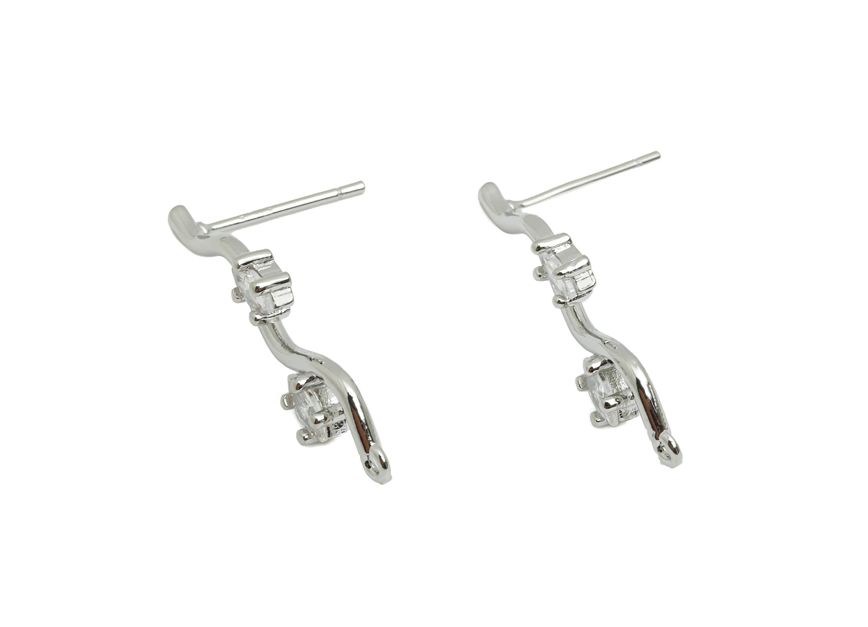 Branch Marquise Post - Brass Geometric Earring Stud - Curved Wire Earring Stud With Loop - 18K Real White Gold Plated - 26x8x3mm - RGP9650S - DOMEDBAZAAR