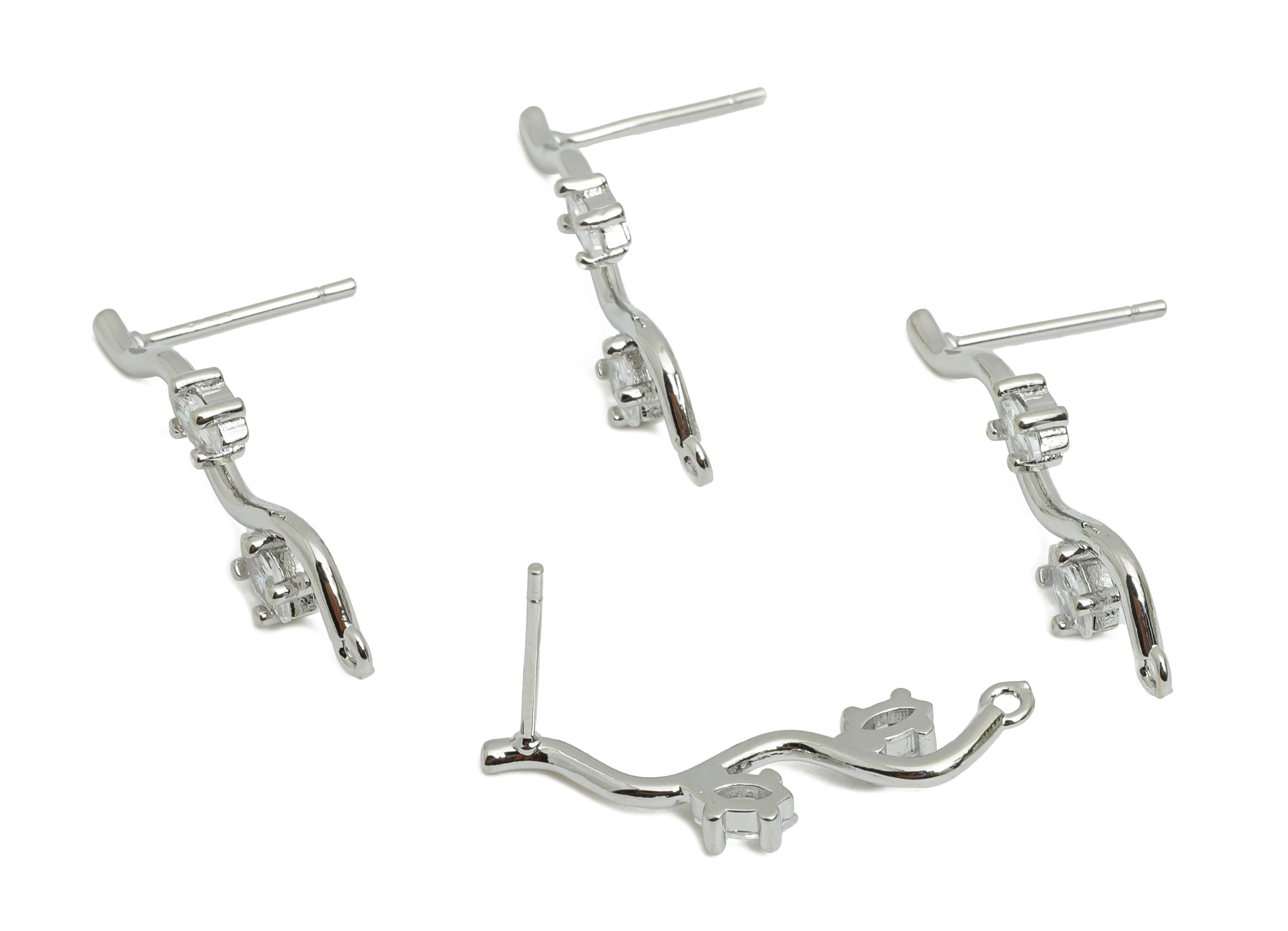 Branch Marquise Post - Brass Geometric Earring Stud - Curved Wire Earring Stud With Loop - 18K Real White Gold Plated - 26x8x3mm - RGP9650S - DOMEDBAZAAR