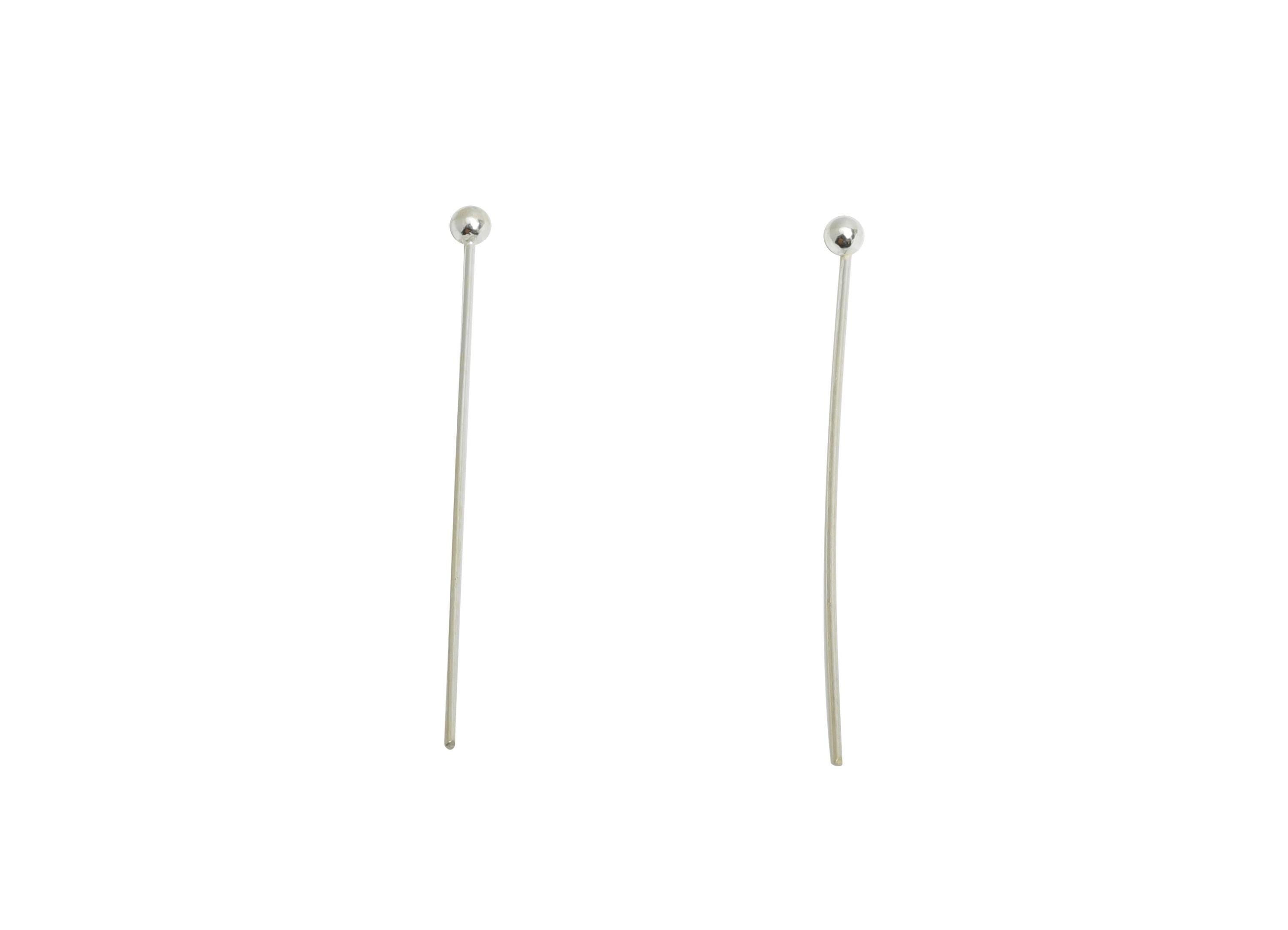 Ball Head Pin - For Bead DIY Jewelry - Customizable Drop Earring Base - Boll Needle - 18K Real White Gold Plating - 25x1x0.4mm - RGP9661 - DOMEDBAZAAR