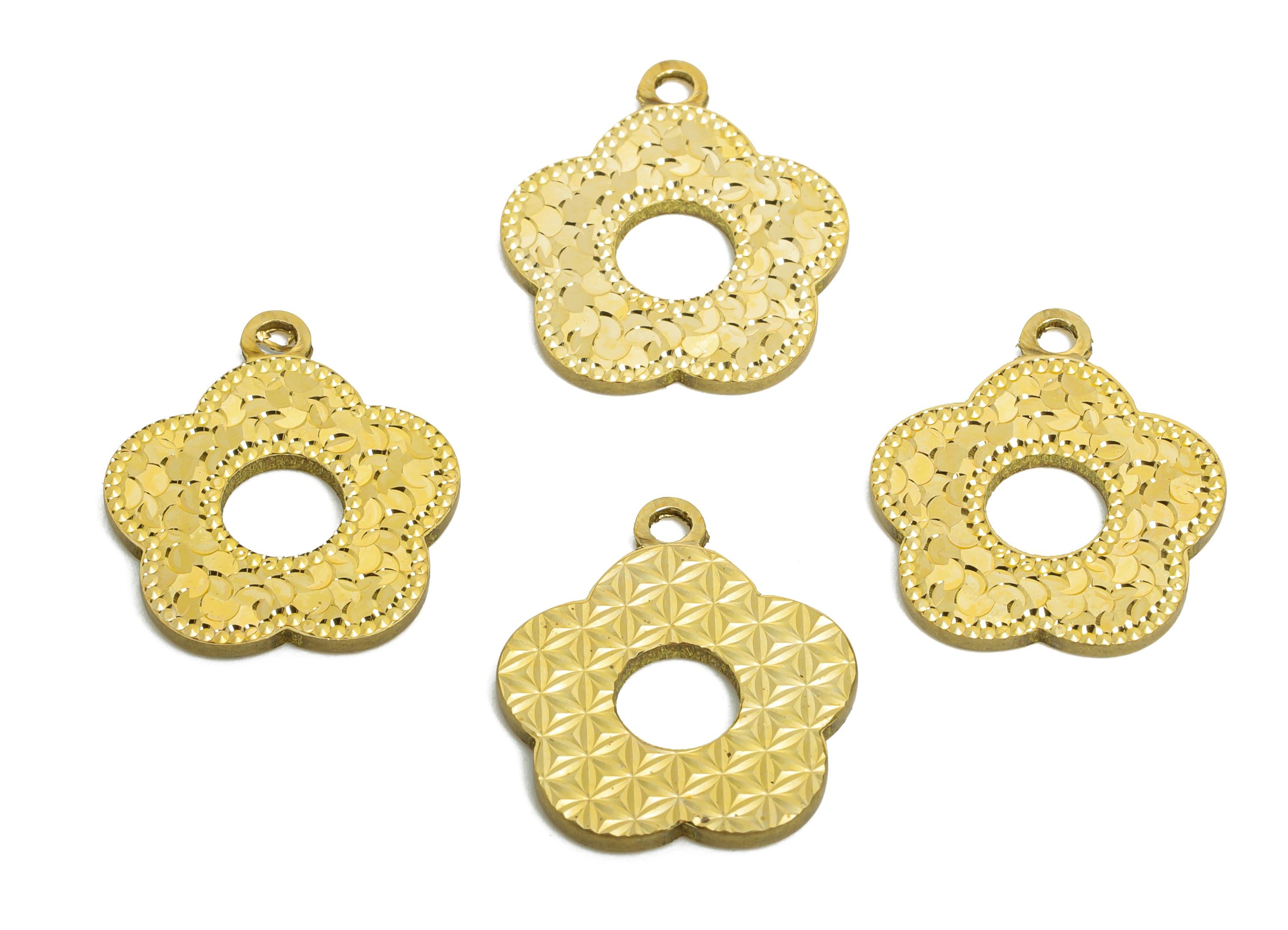 Raw Brass Flower Charms - Textured Flower Bracelet Charms - Textured Laser Cut Charm - Dainty Boho Chic Pendant - 16x14x1mm - PP11172 - DOMEDBAZAAR