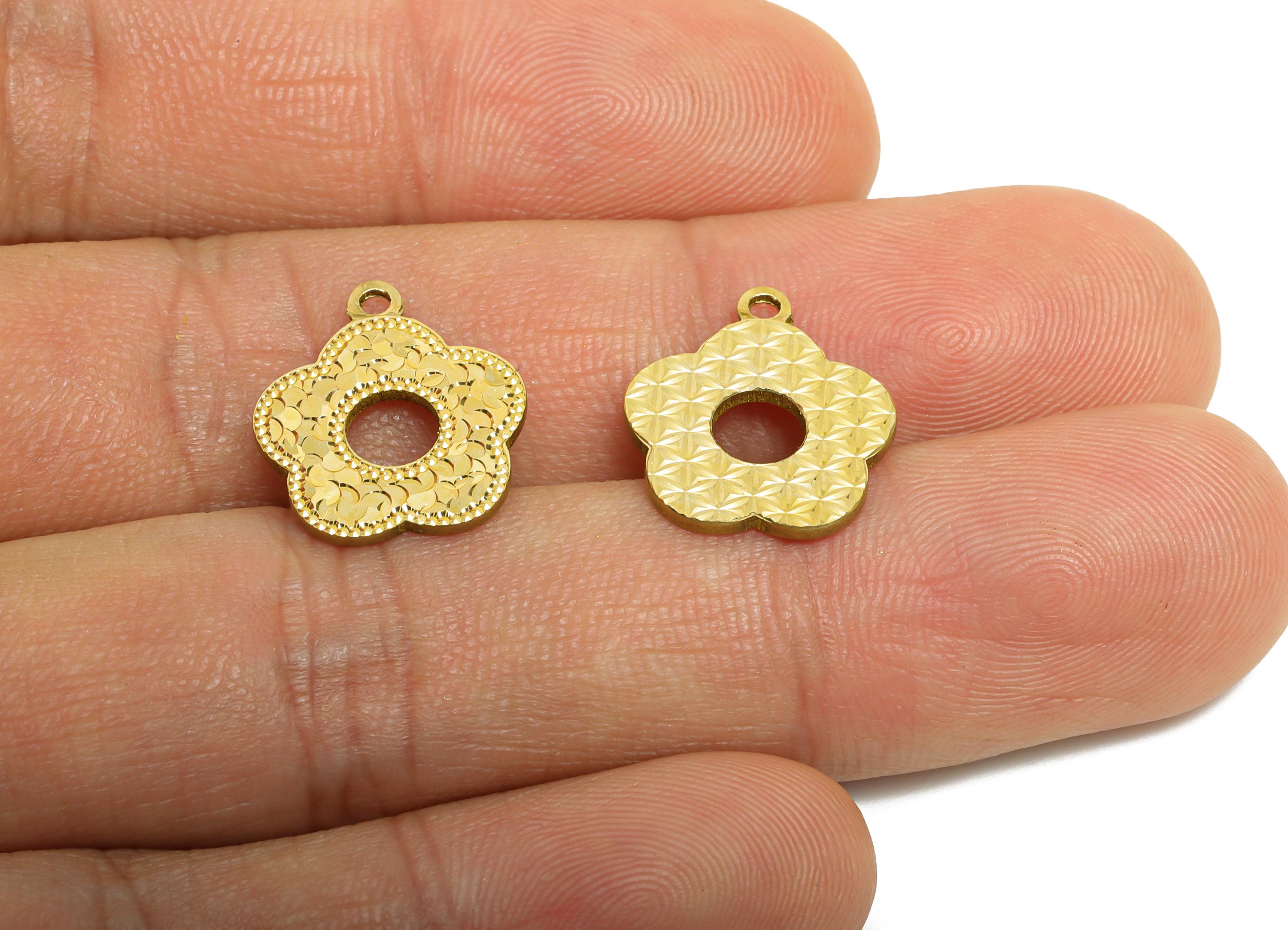 Raw Brass Flower Charms - Textured Flower Bracelet Charms - Textured Laser Cut Charm - Dainty Boho Chic Pendant - 16x14x1mm - PP11172 - DOMEDBAZAAR